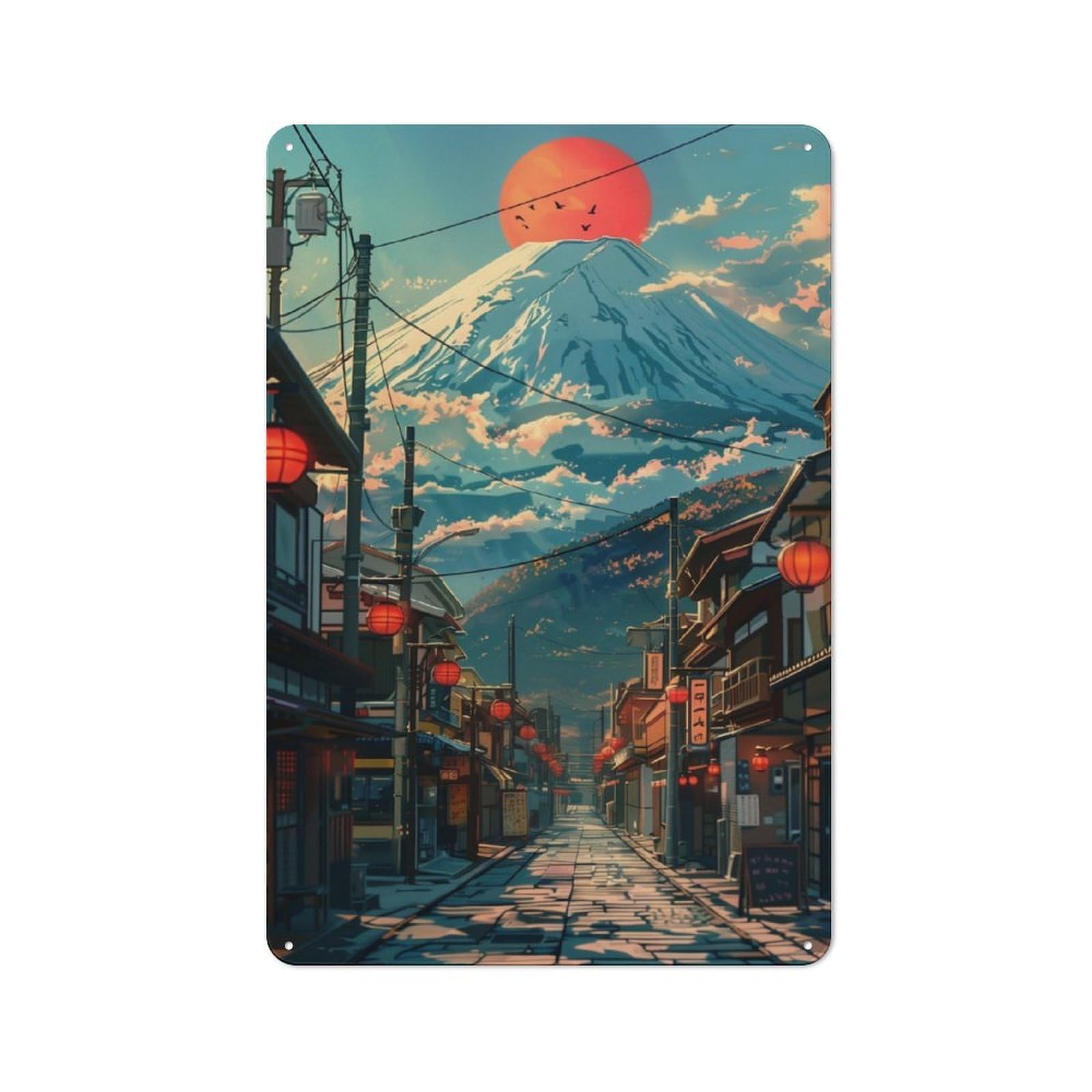 Junmoney Retro Mount Fuji City Rustic Metal Plaque 30X20cm For Hobby Room Or Studio, For Vintage Wall Decor Fans, For Garage And Workshop Walls
