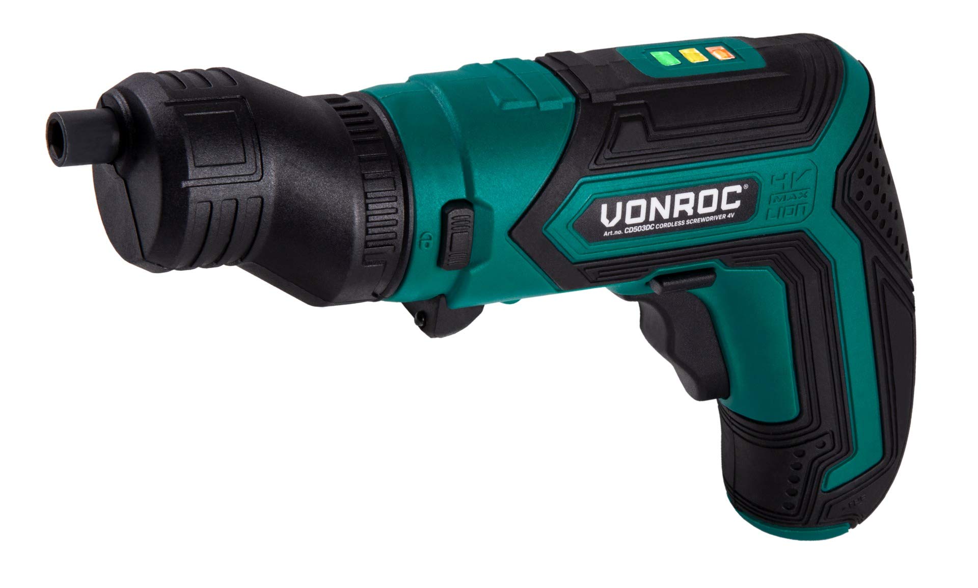 VONROC Destornillador inalámbrico 4V con Kit de brocas de 9u, cargador rápido y bolsa de herramientas