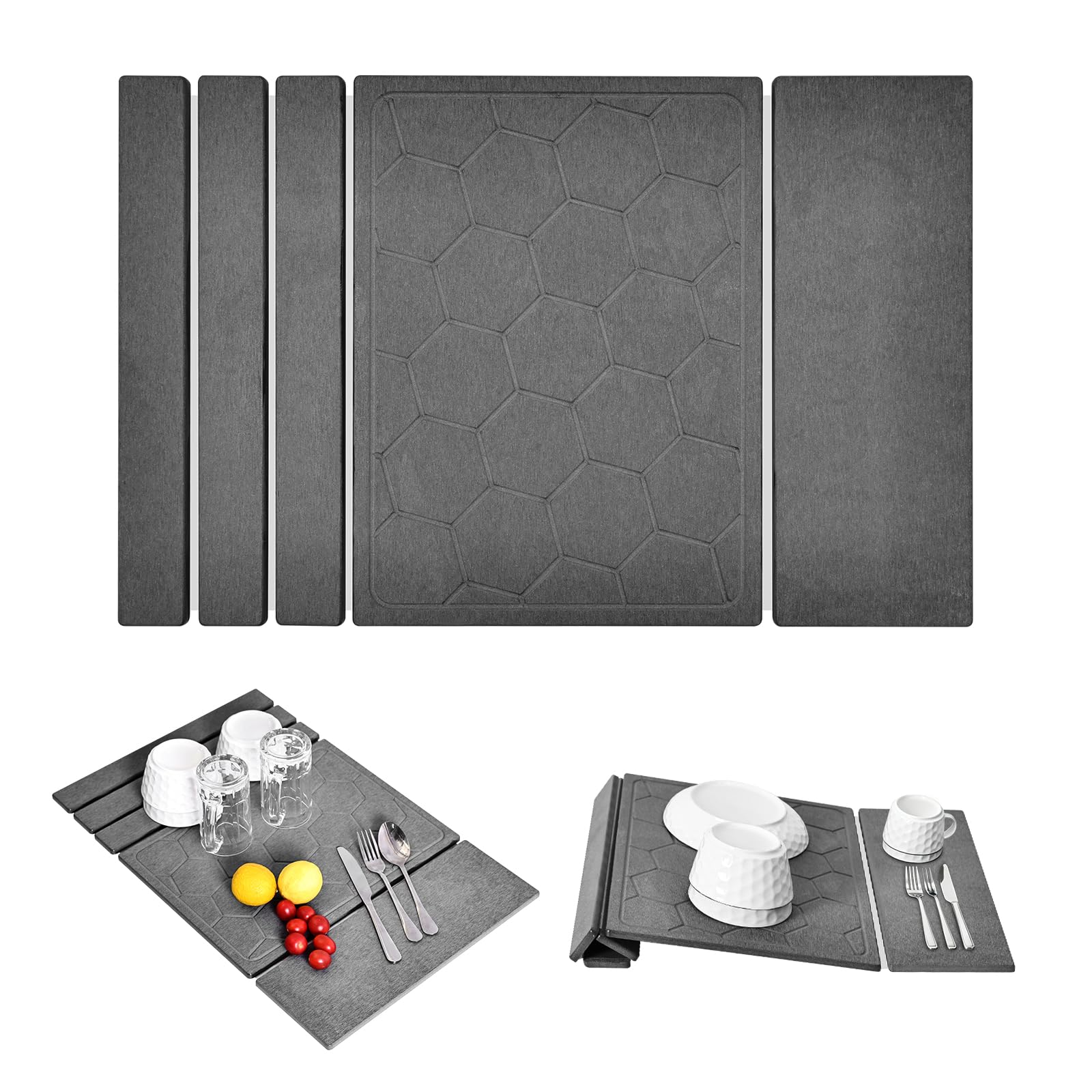 Tapis d'égouttoir à vaisselle pliable diatomite séchage rapide gris 60 cm