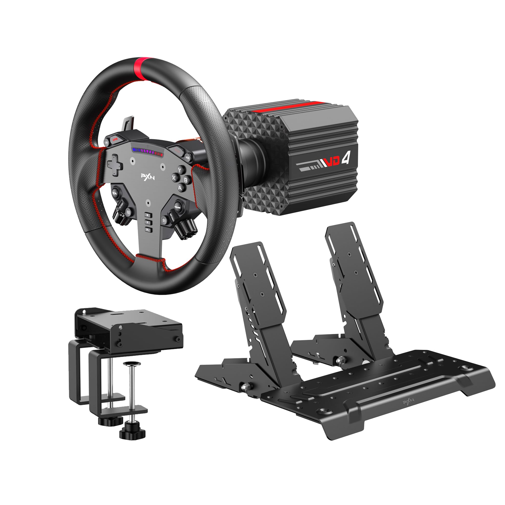 PXN VD4 Bundle 4NM Torque Sim Racing Direct Drive Racing Wheel Bundle with Force Feedback, Hall Effect Sensor Pedal, PC Steering Wheel with Pedals