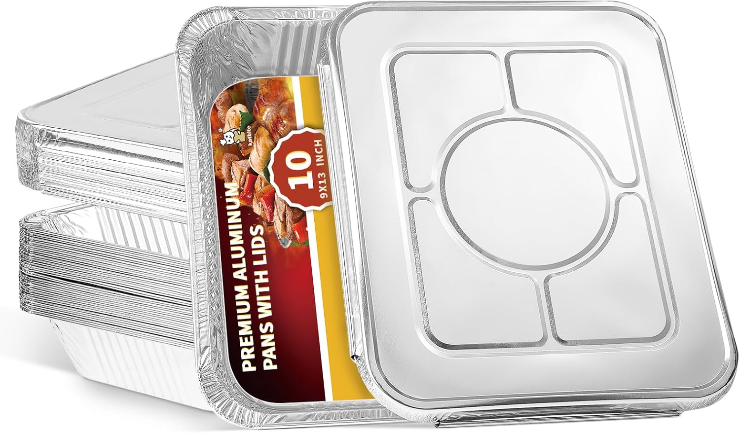 katbite 9x13 Aluminum Pans With Lids, 10 Packs Disposable Baking Pans