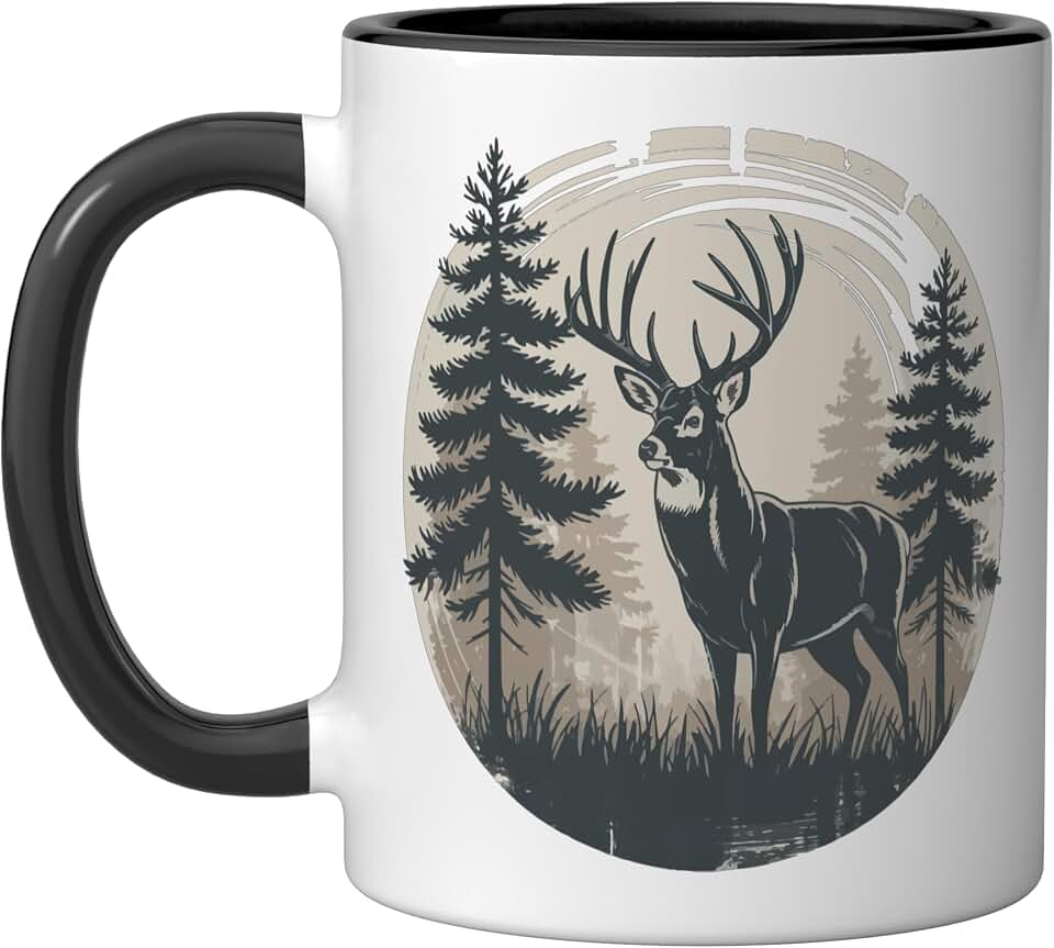 Deer Nature Outdoor Graphic Elk Ceramic Mug, Black/White
