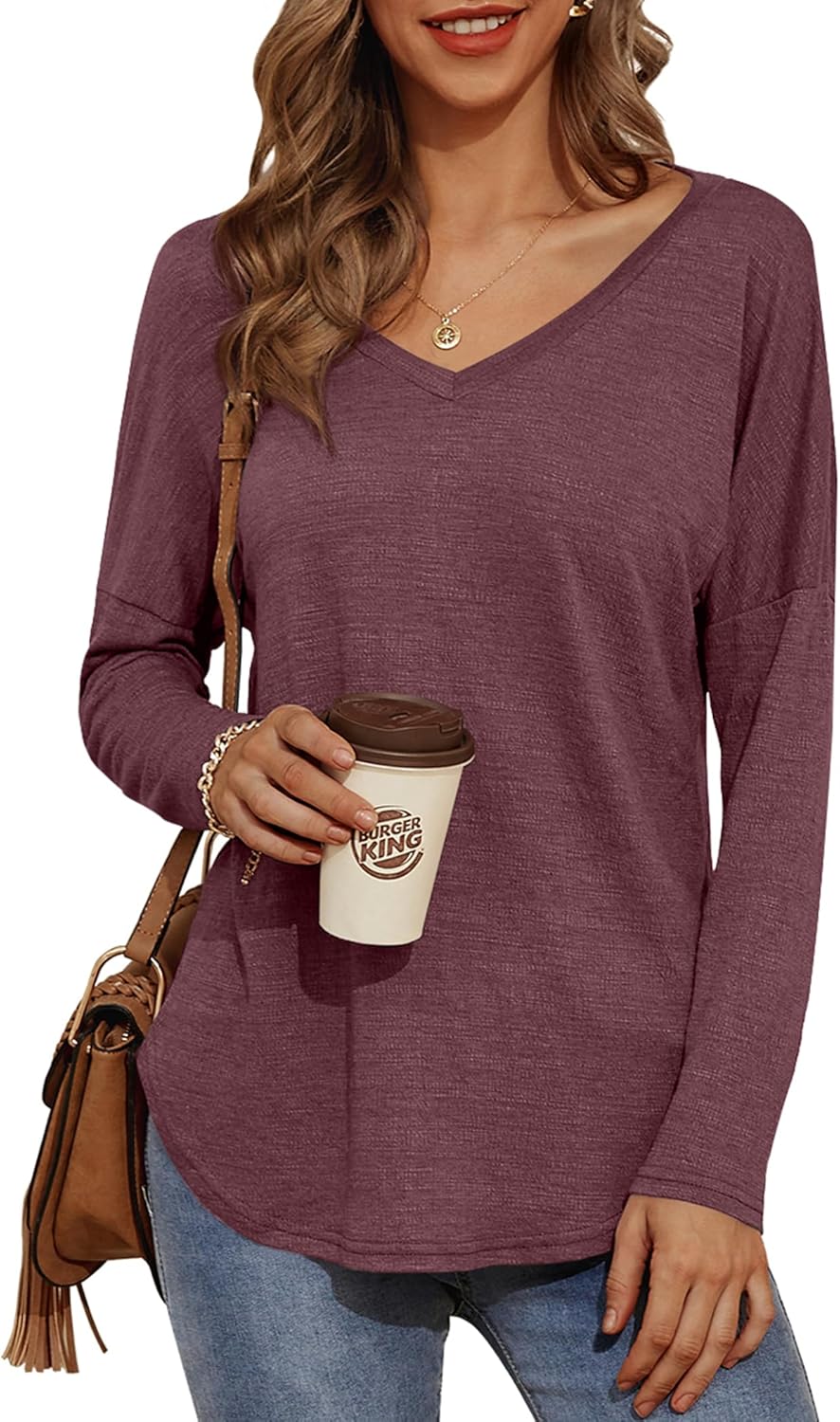 Neineiwu Womens Long Sleeve Tunic Tops Trendy Dressy Casual Fall Fashion 2025 V Neck T Shirt Blouses for Office Work - Image 2