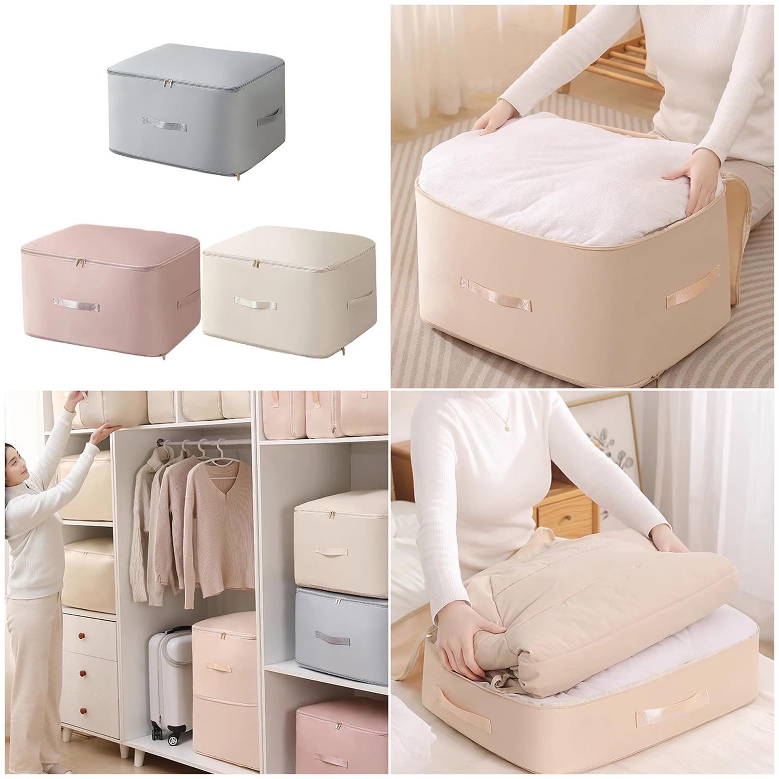 4 contenitori per biancheria da letto a doppio strato, capacità 125 l, contenitore organizer per coperte, trapunte, vestiti, piumini, finestra trasparente