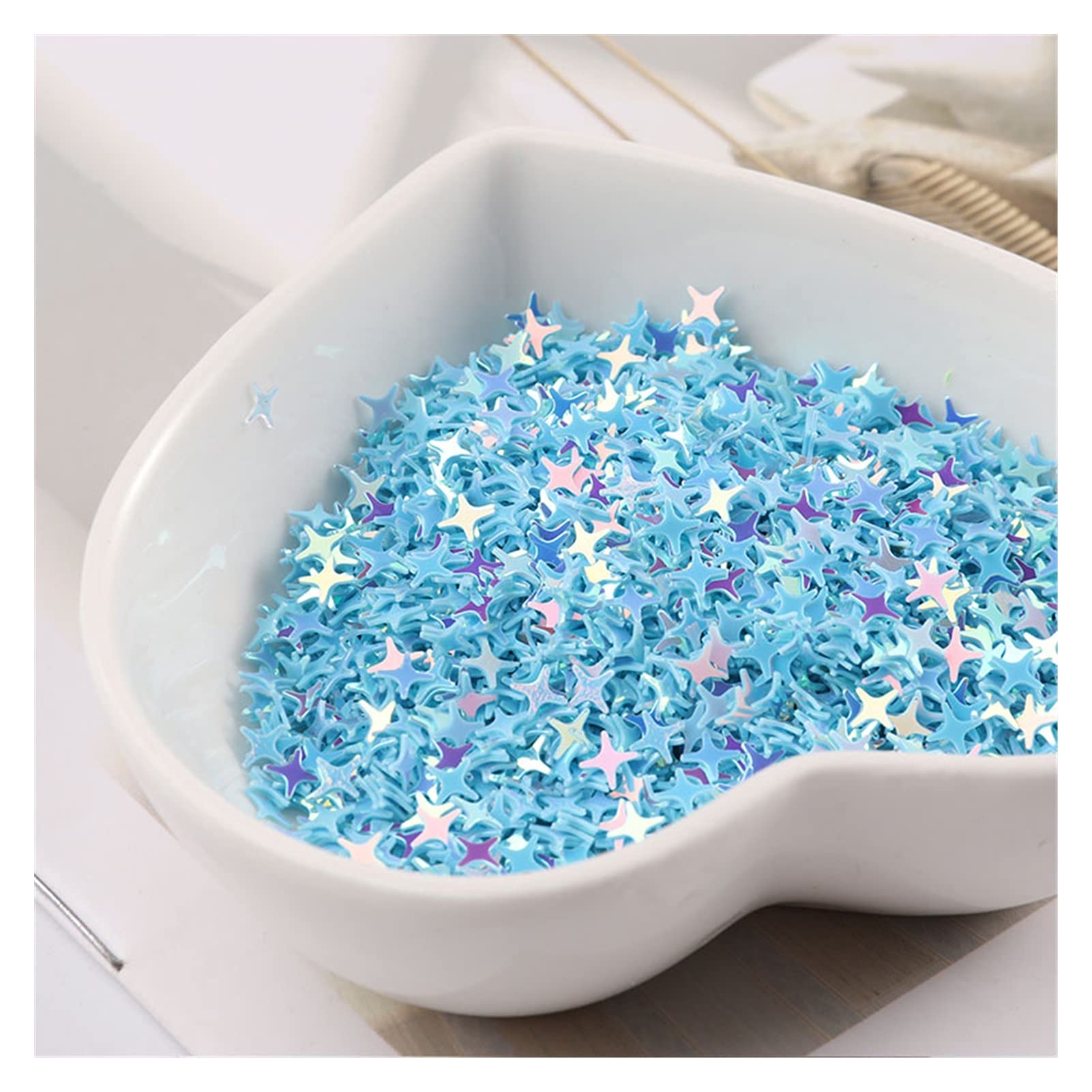 SDEQA QQ 2400Pcs(10g) Size 4mm 4 Horns Star Shape PVC Loose Sequins Paillettes For Nails Art,wedding Decoration Confetti,Star Nail Sequin Z725 (Color : JG Light Blue)
