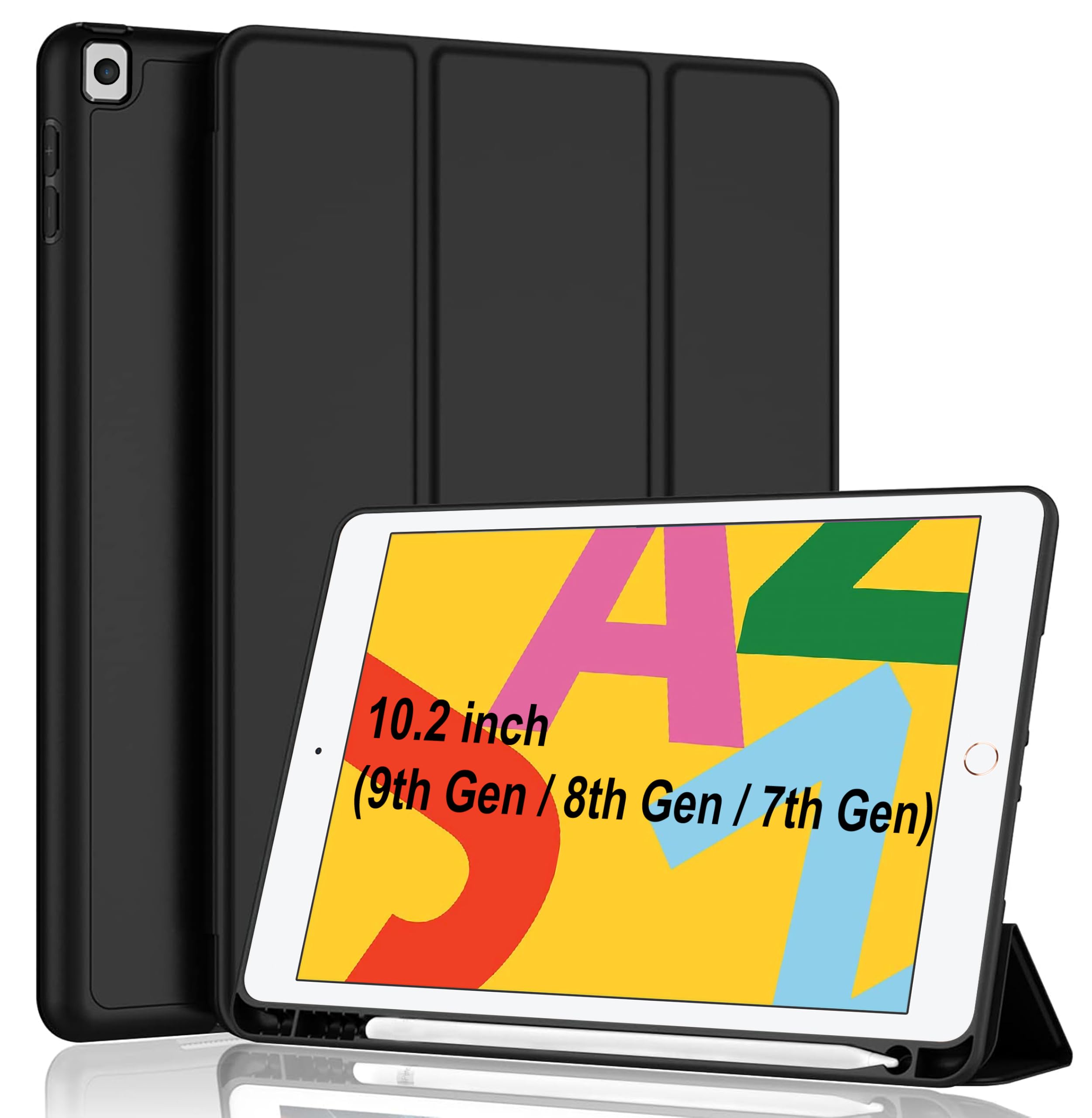 TGK Smart Flexible with Pencil Holder Trifold Back Flip Stand Case Cover for iPad 7th Gen 10.2 inch (Black) (B0CRM487PJ) Amazon Price History, Amazon Price Tracker