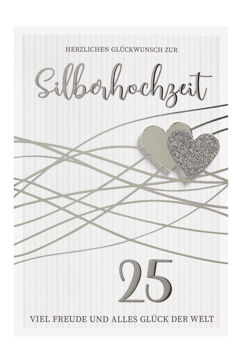 Perleberg - Unique cards for silver wedding with heart motif - stylish silver wedding card with envelope in silver - elegant card for silver wedding with congratulations 11.6 x 16.6 cm