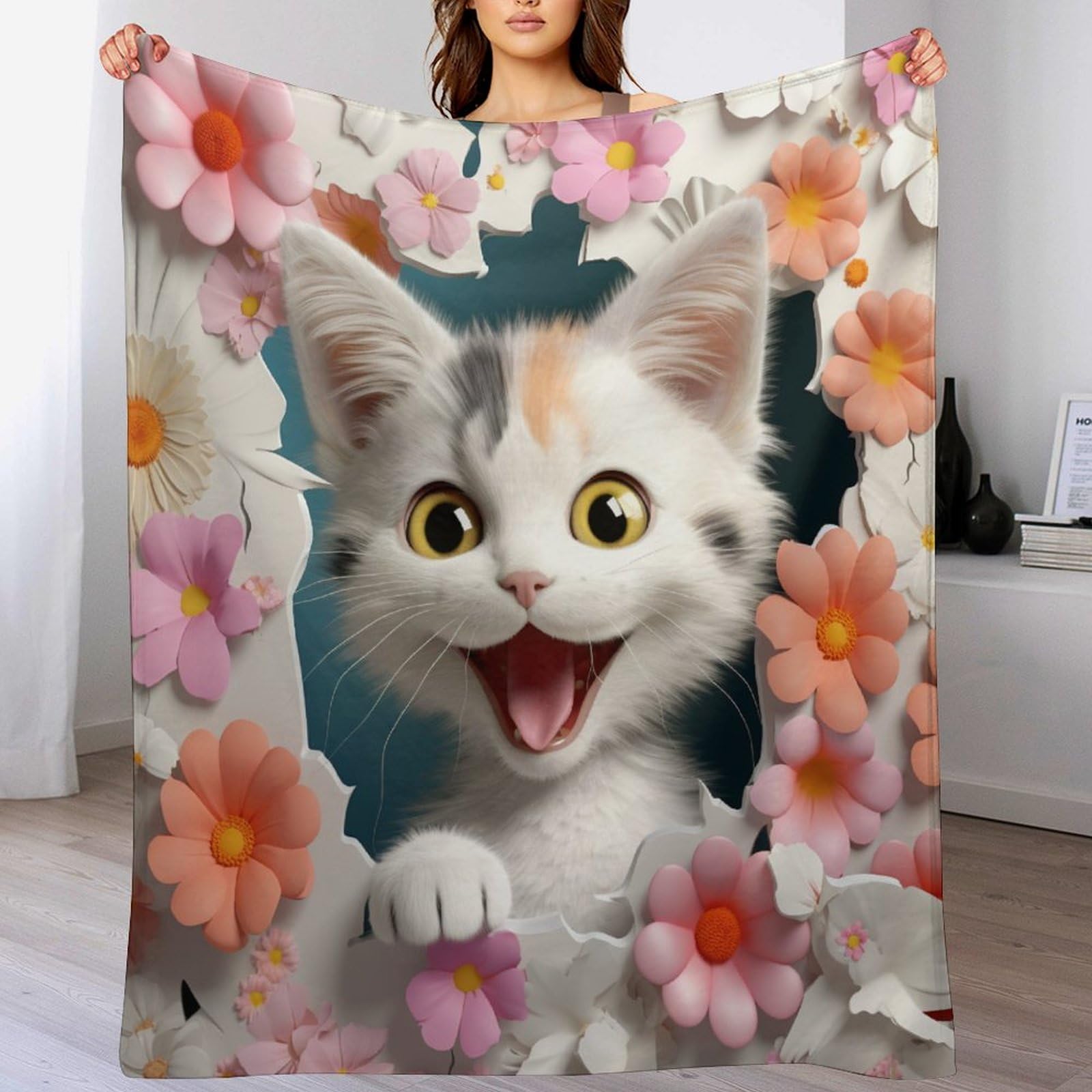 Manta mullida de gato muy cálida para tardes de películas en el sofá y descanso de invierno