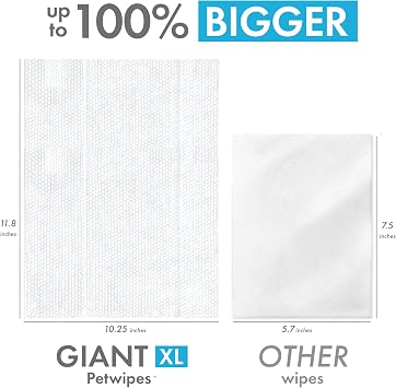 Petkin Giant XL Big N Thick PetWipes - 80 Wipes - Vanilla Scent - Pet Wipes for Dogs and Cats - for Face, Paws, Ears, Body & Eye Area - Super Convenient Dog Cleaning Wipes