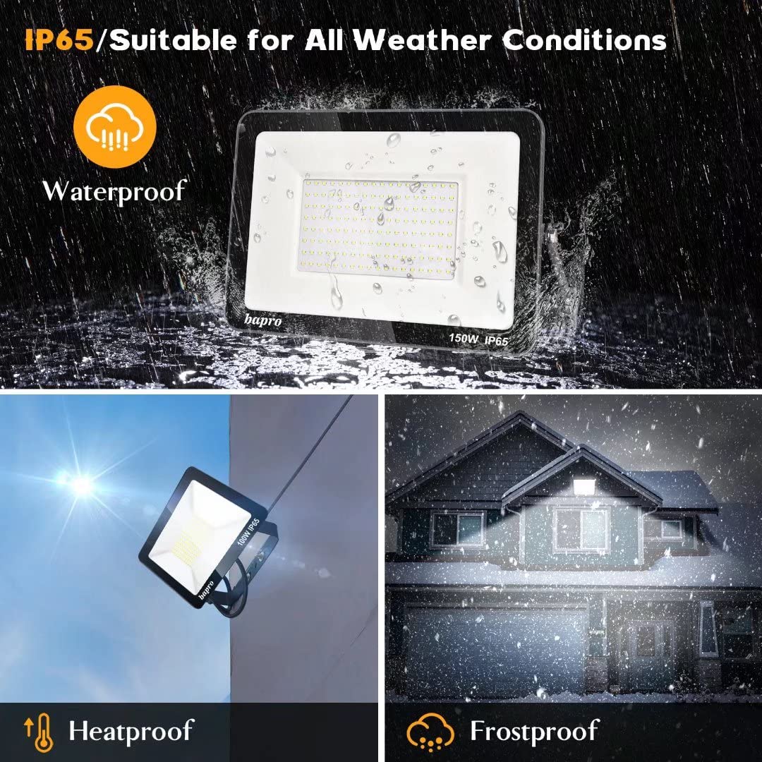Bapro Faretto LED Esterno 300W - Luce Bianca 6000K - Impermeabile IP65 Con Staffa Regolabile - Illuminazione Giardino