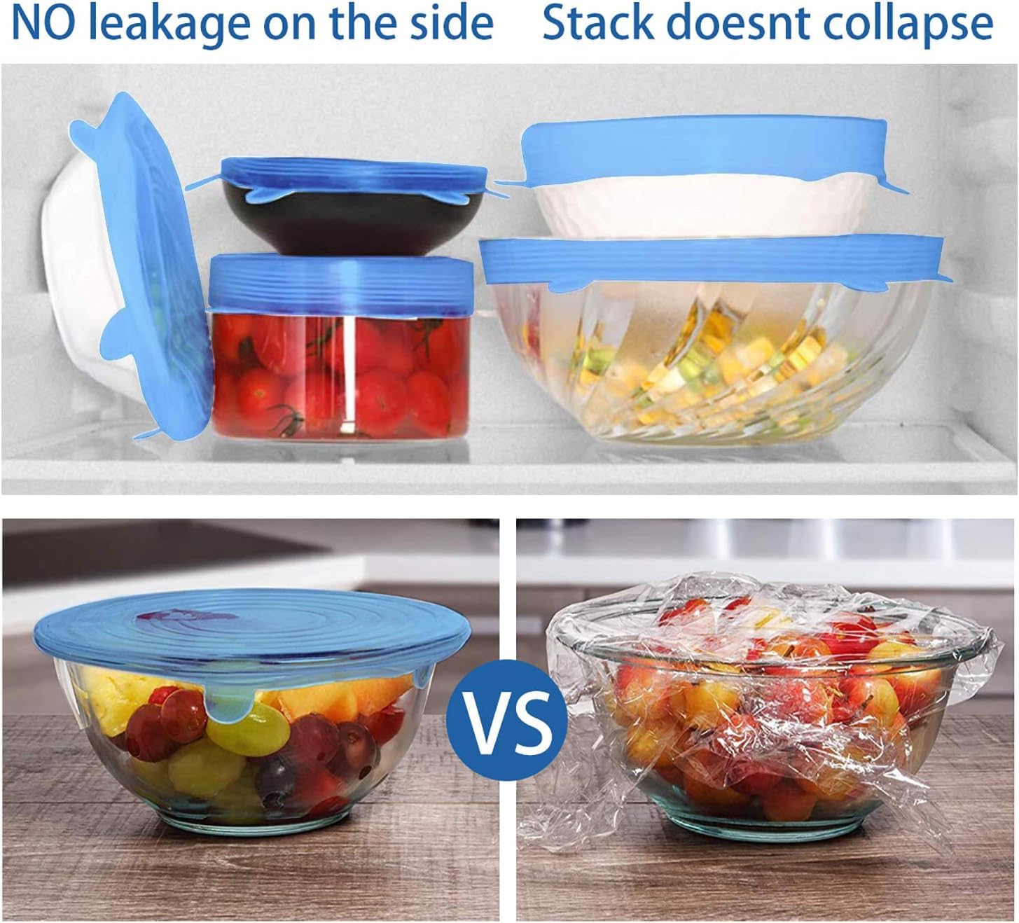 Paquete de 12 tapas elásticas de silicona, duraderas y ecológicas, reutilizables, resistentes al calor, varios tamaños, para cuenco (azul)