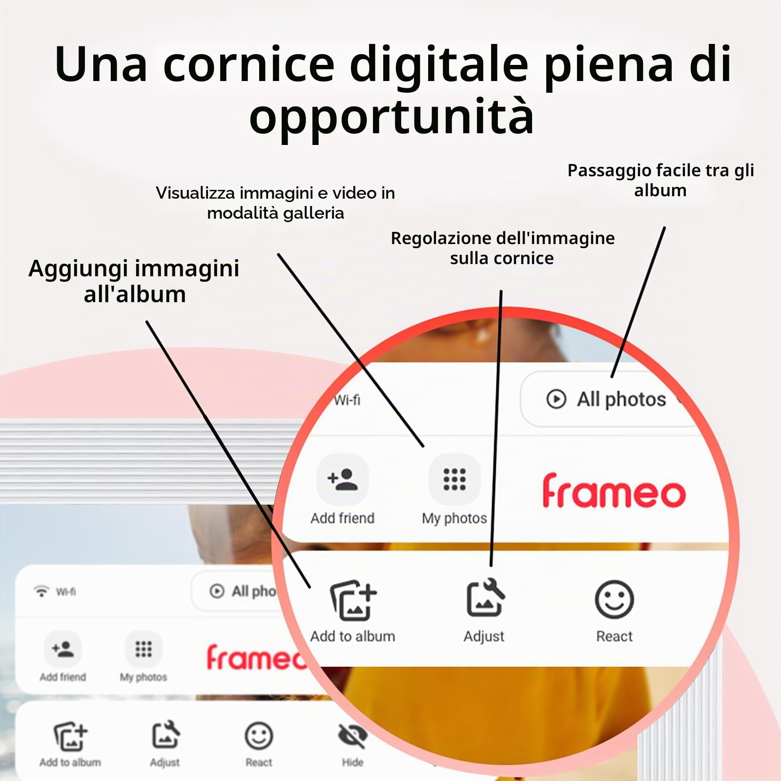 Frameo - Cornice per foto digitale WiFi da 10,1 pollici, con memoria da 32 GB e slot SD, cornice elettronica IPS touch screen con rotazione automatica, regalo per mamma, riscaldamento della casa