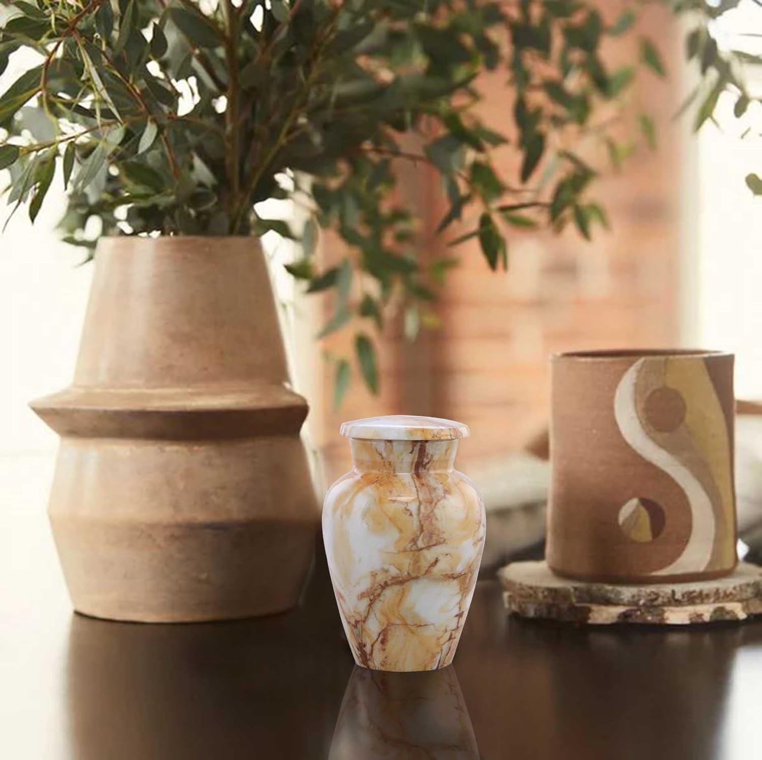 Small Keepsake Cremation Urns for Human Ashes - Marble Finish Metal Keepsake Urn - Mini Cremation Urn for Pet Ashes - Handcrafted Memorial Urn - Funeral Urns with Velvet Bag (Monalisa) - Image 3