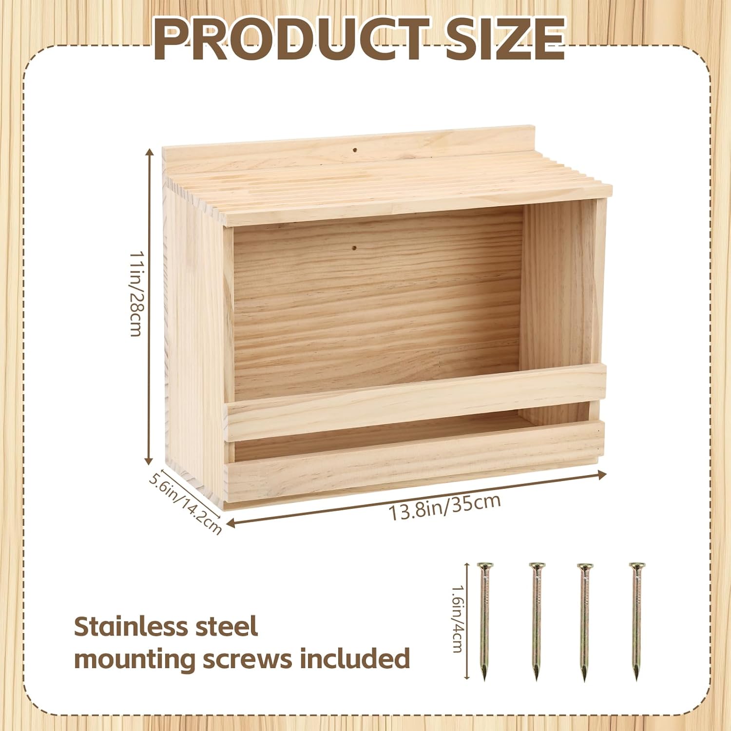 Wooden Open Mourning Dove Nesting Box, 13.7" x 6" x 11" Flat Roof Bird House with Nails, Open Platform Shelter for Doves & Small Birds, Hanging Garden Decor