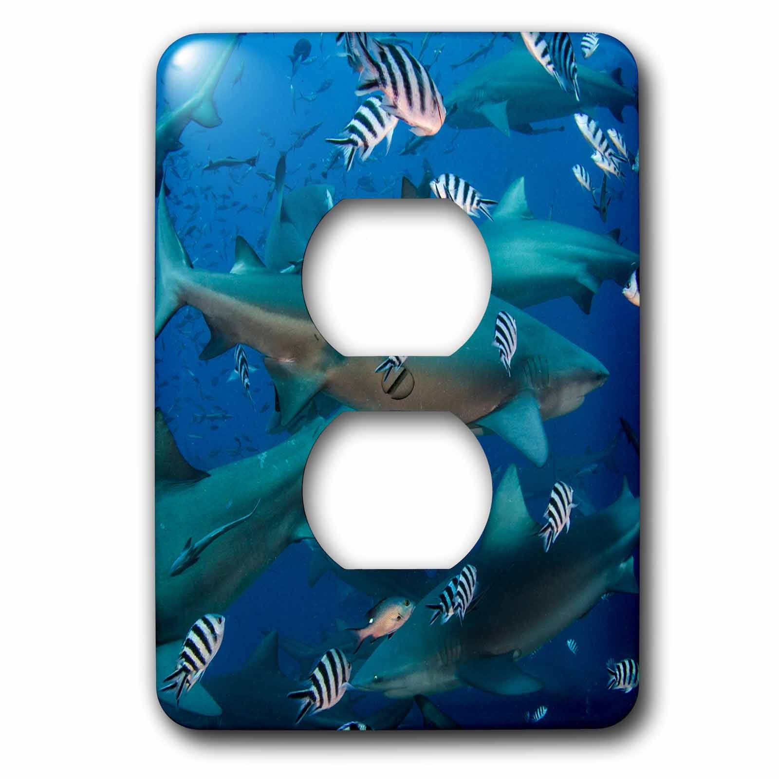 Requin bouledogue plaque de finition double prise de courant 3D Rose lsp_228481_6
