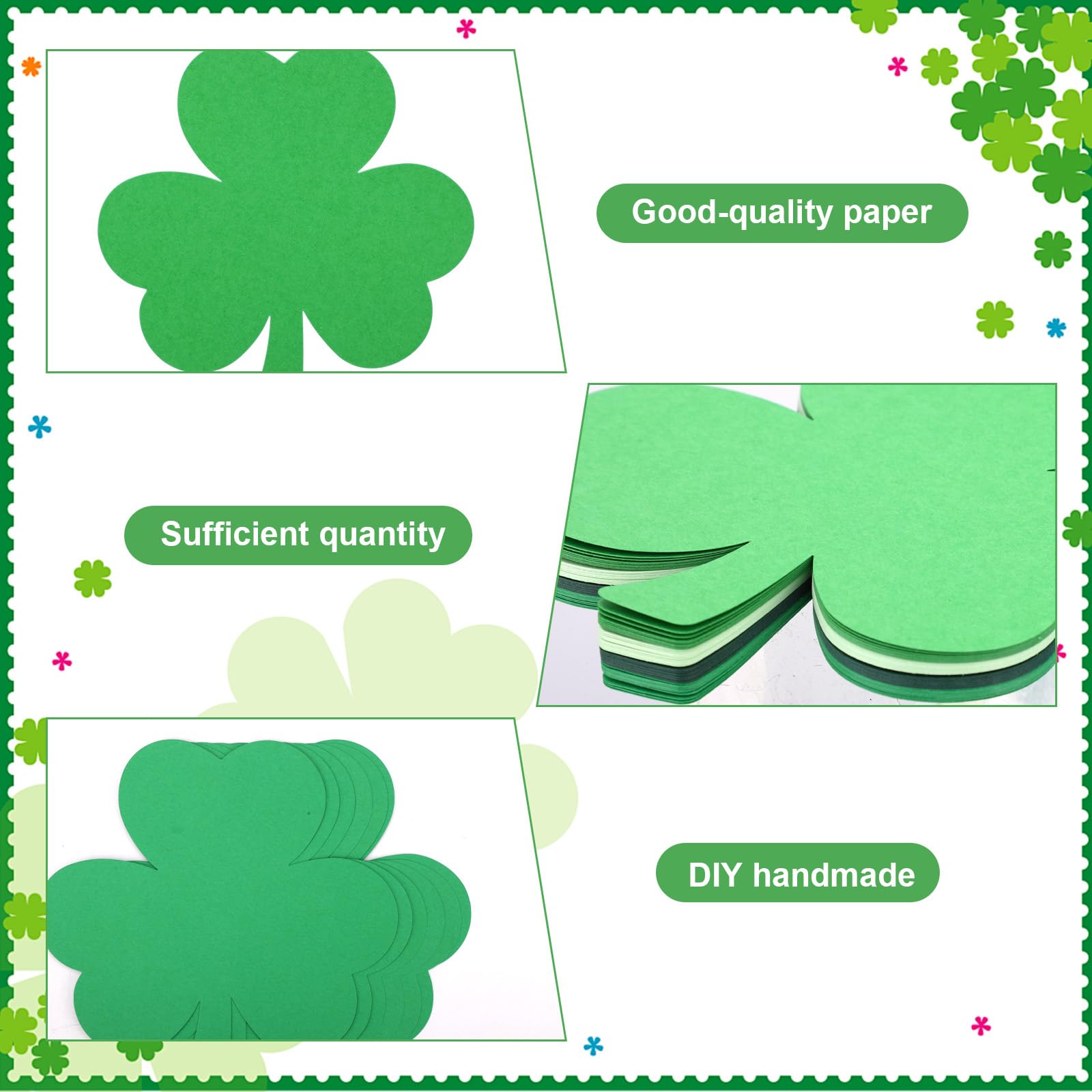 48pcs Trèfle Découpe Double Face Saint-Patrick Papier Deco Décorations Trèfles Vertes Loisirs Créatifs