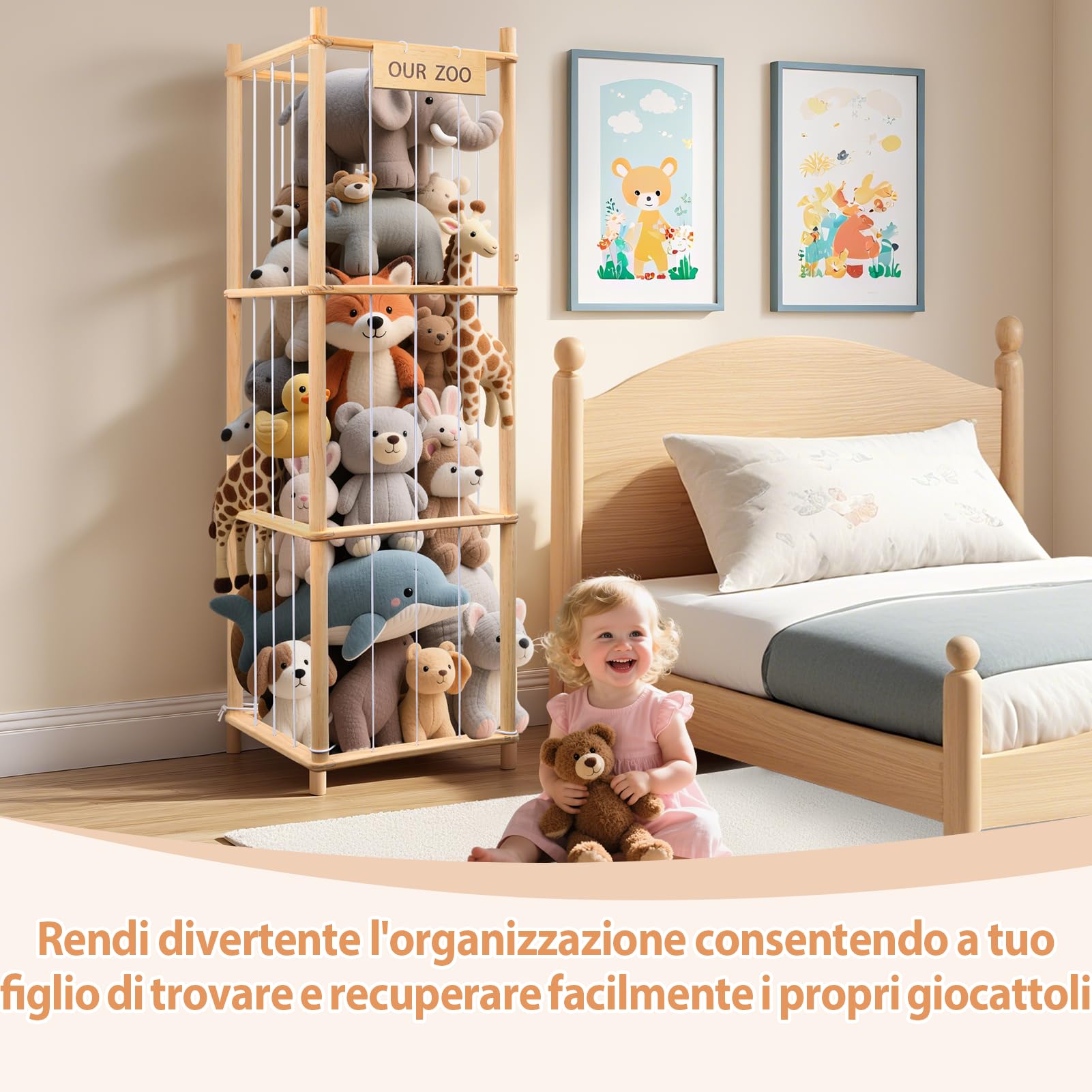 Porta Peluche per Bambini, Porta Peluche Verticale, Organizzatore Per Portaoggetti Per Animali，Grande Capacità, Risparmiare Spazio, per la Sala Giochi, Asilo Nido, Camera da Letto (Tronchi Marroni)