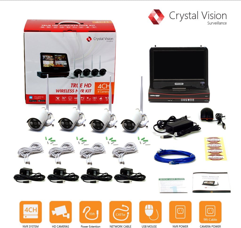 Authеntіс Crаzу Dеаlѕ [4CH] Crystal Vision CVT9604E-3010W All-in-One True HD Wireless Surveillance System NVR CCTV w/ 2TB HDD, Built-in Monitor & Router, Camera Auto Pair