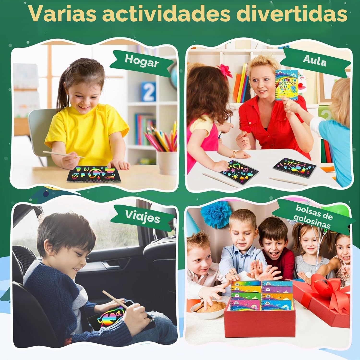 ZMLM 24 Libros Scratch Art Manualidades Kit con 24 Plantilla y Lápiz de Madera, Regalos Cumpleaños Niños Colegio, Detalles cumpleaños niños, Regalo niño y Niña Alumnos 3 a 12 Años