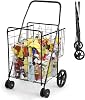 AUGESTER Grocery Utility Shopping Cart, Folding & Portable Shopping Cart with Double Basket and Swivel Wheels, Easily Collapsible & Heavy Duty Trolley for Grocery Laundry Book Luggage Travel Black
