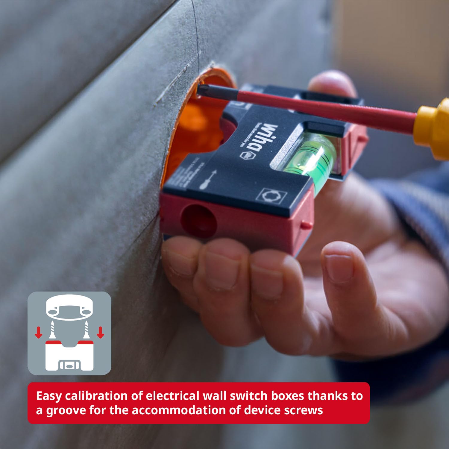 Wiha Mini nivel de burbuja Pocket I 10 cm con imán I Herramienta electricista para enchufe I Nivel horizontal de 4 anillas + nivel vertical para una alineación precisa I Nivel magnético (46957) — view 5