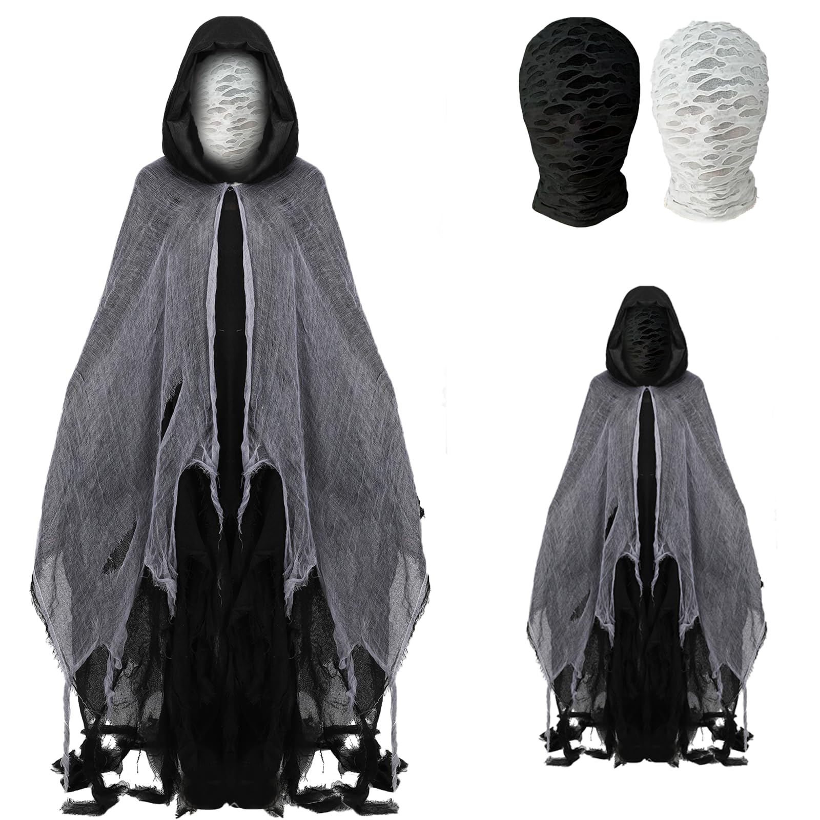 Joyincoser Hooked Cloak Medieval Renaissance Gothic Wizard Cape Death Costume Horror Scary Ghost Cosplay Halloween Gifts for Carnival Party Masquerade (Black-B)