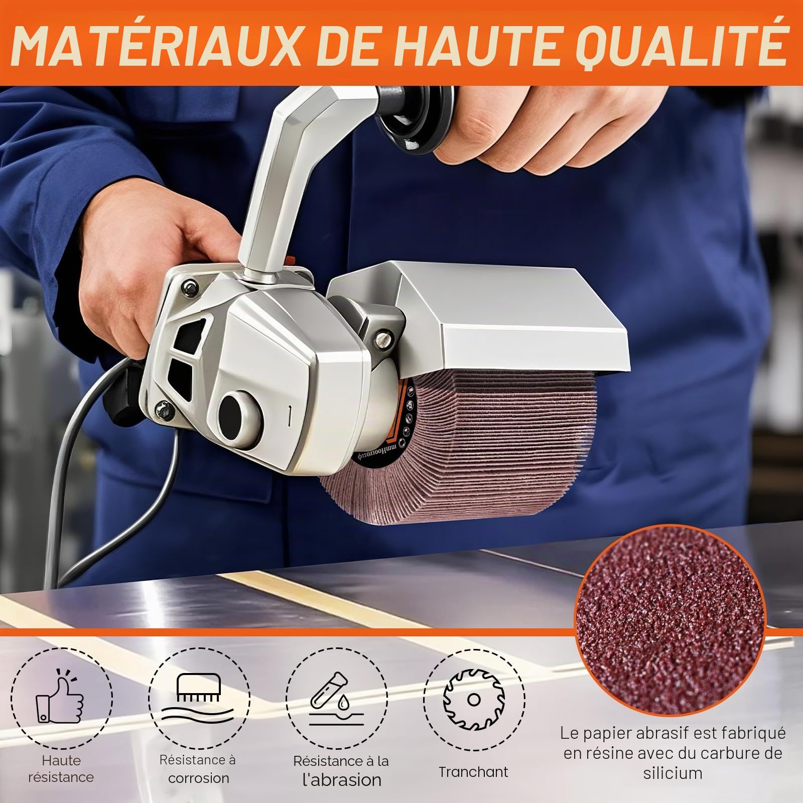 Rouleau abrasif grain 80 - Brosse en fibre synthétique pour machine à satiner - Rouleau abrasif pour bois, métal, surfaces en pierre, rénové, motif satiné