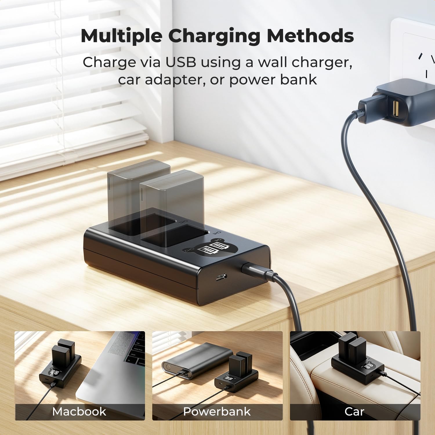K&F CONCEPT EN-EL25 Dual LCD Battery Charger, Compatible with Nikon Z50ii, Z50, Z30, Z FC Camera MH-32 Battery