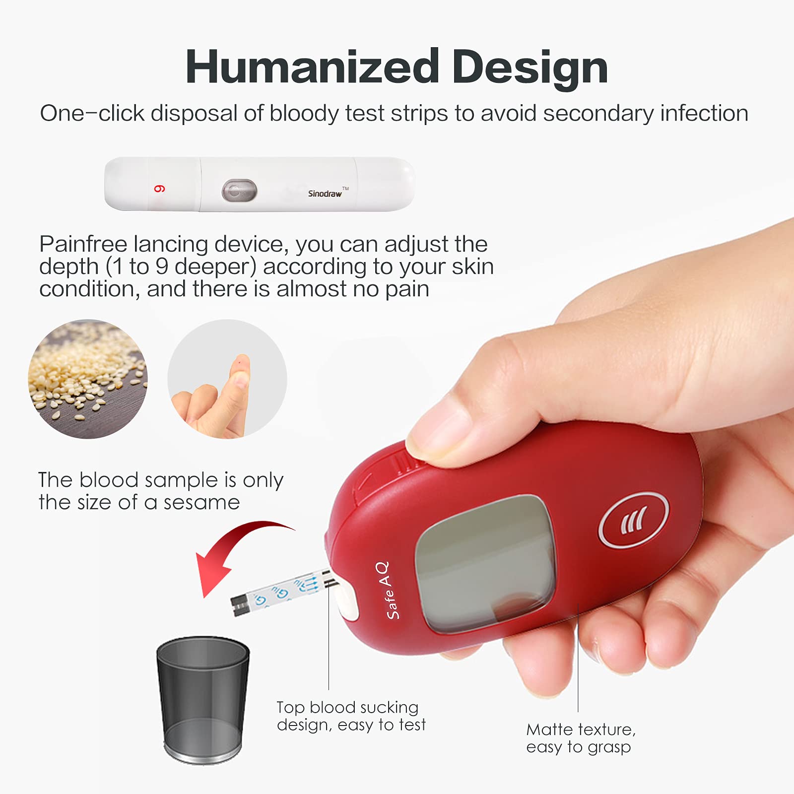 sinocare Diabetes Testing Kit/Blood Glucose Monitor Safe AQ Smart/Blood