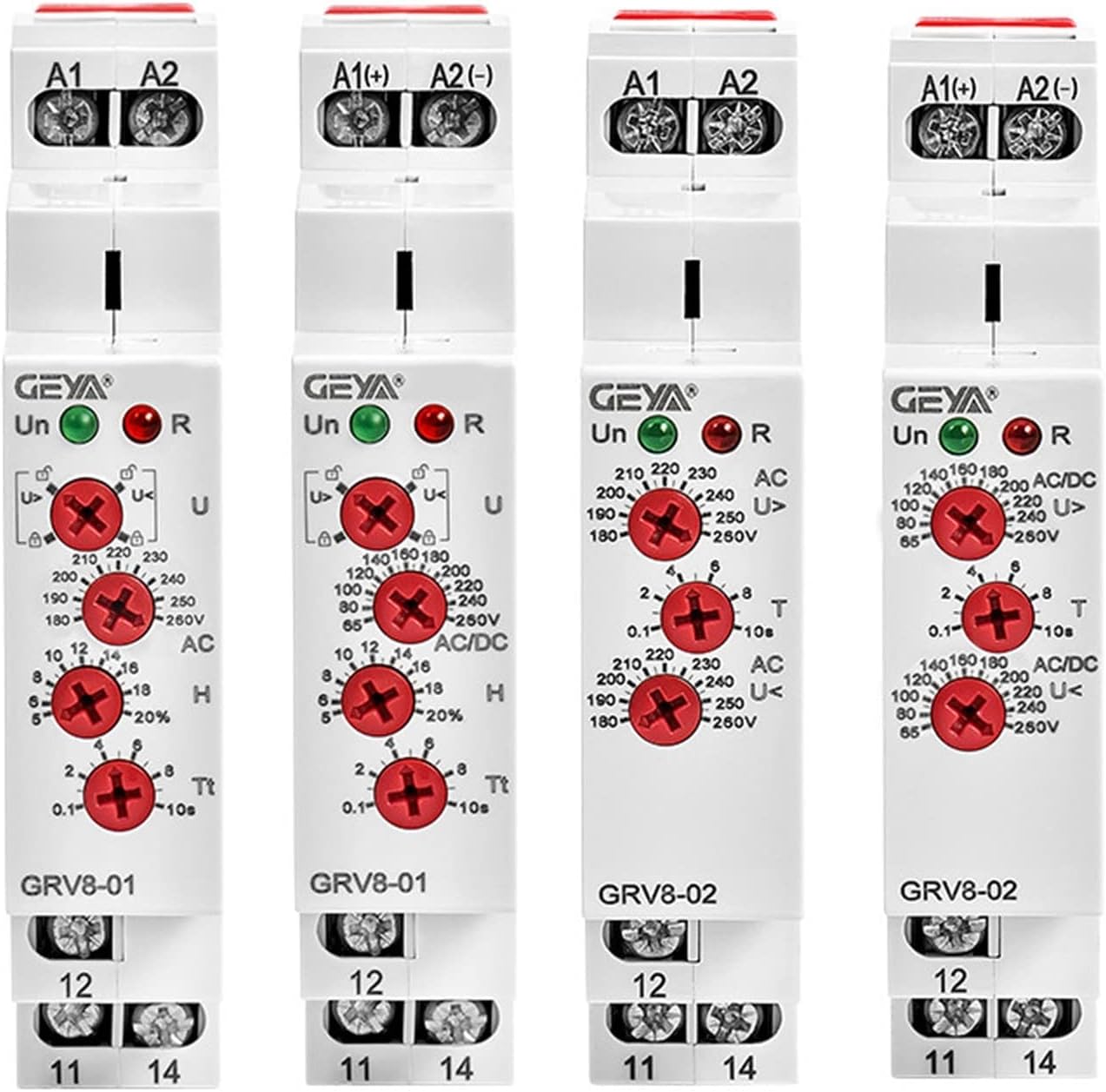 Single Phase Voltage Control Relay Over and Under Protection Monitoring 10A 12V 48V 110V 240V(GRV8-02 DC12V)