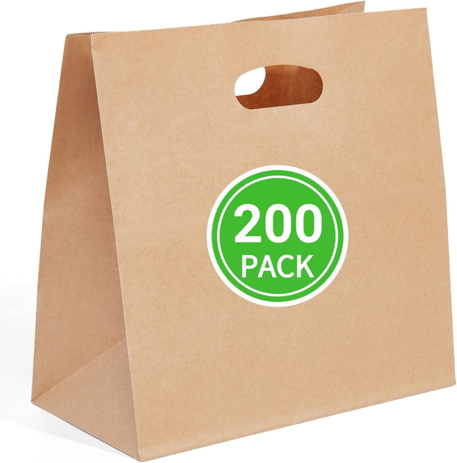 PAICUIKE 200Pcs 11x6x11 Brown Kraft Paper Bags with Handle - Tote Grocery Bags Bulk for Restaurant, Bakery, Retail, Takeout