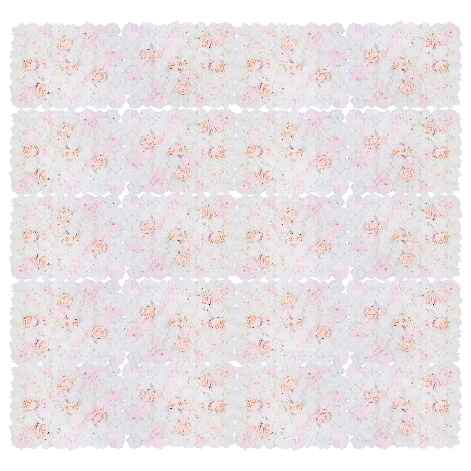 Künstliche Blumenwand 20 Stück Seide 40x60cm Rosa Weiß Hochzeitsdeko | Lebensechte Seidenblüten, wasserdurchlässiges Gitterdesign, für Balkon, Hochzeiten und Fotostudios, pflegeleichte Wanddeko