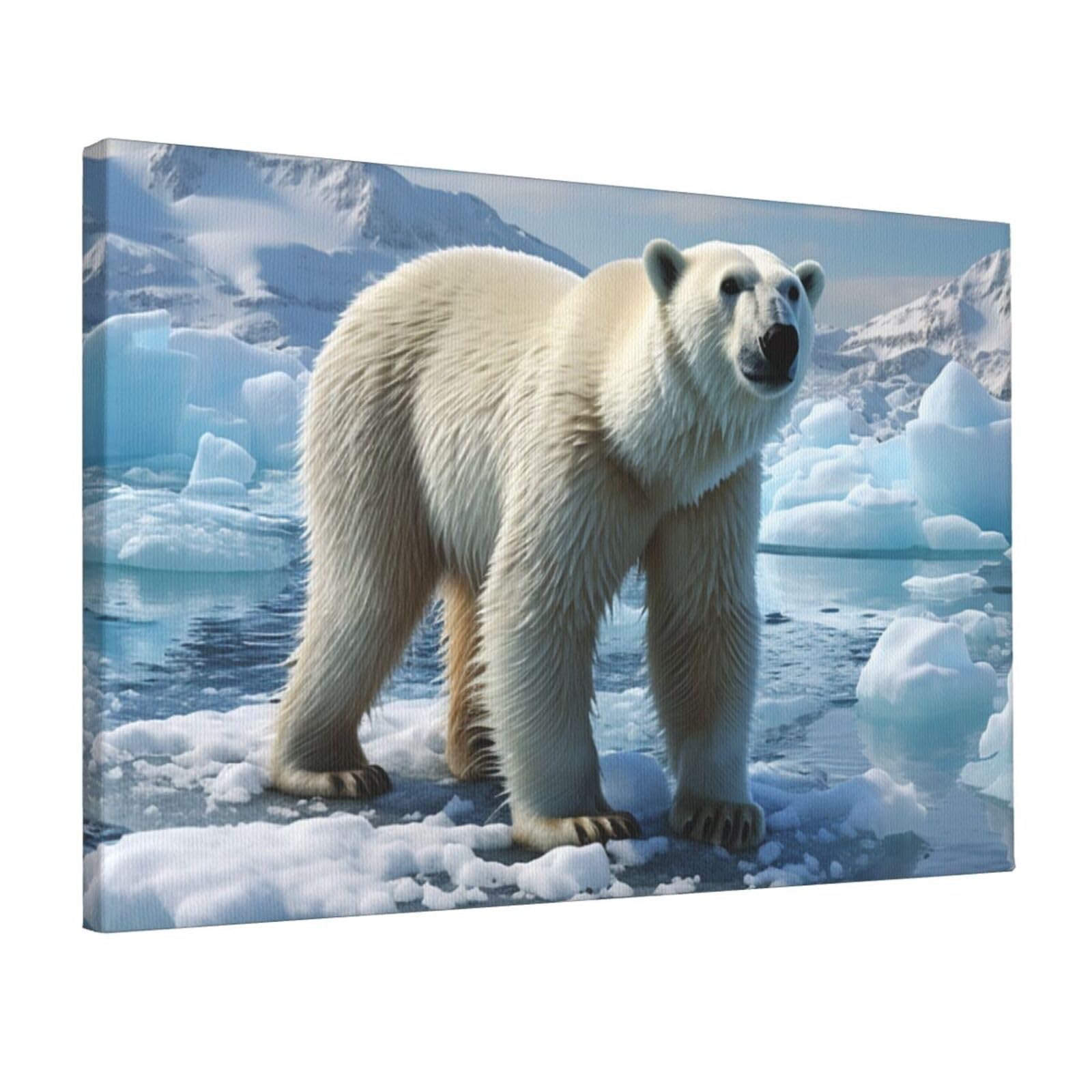 KLOPH Polar Bear Ice Canvas Wall Art for Living Room 12"x18" Modern Artwork Painting for Bathroom Hanging Canvas Prints Aesthetic Wallart for Bedroom Kitchen Office Wall Decor