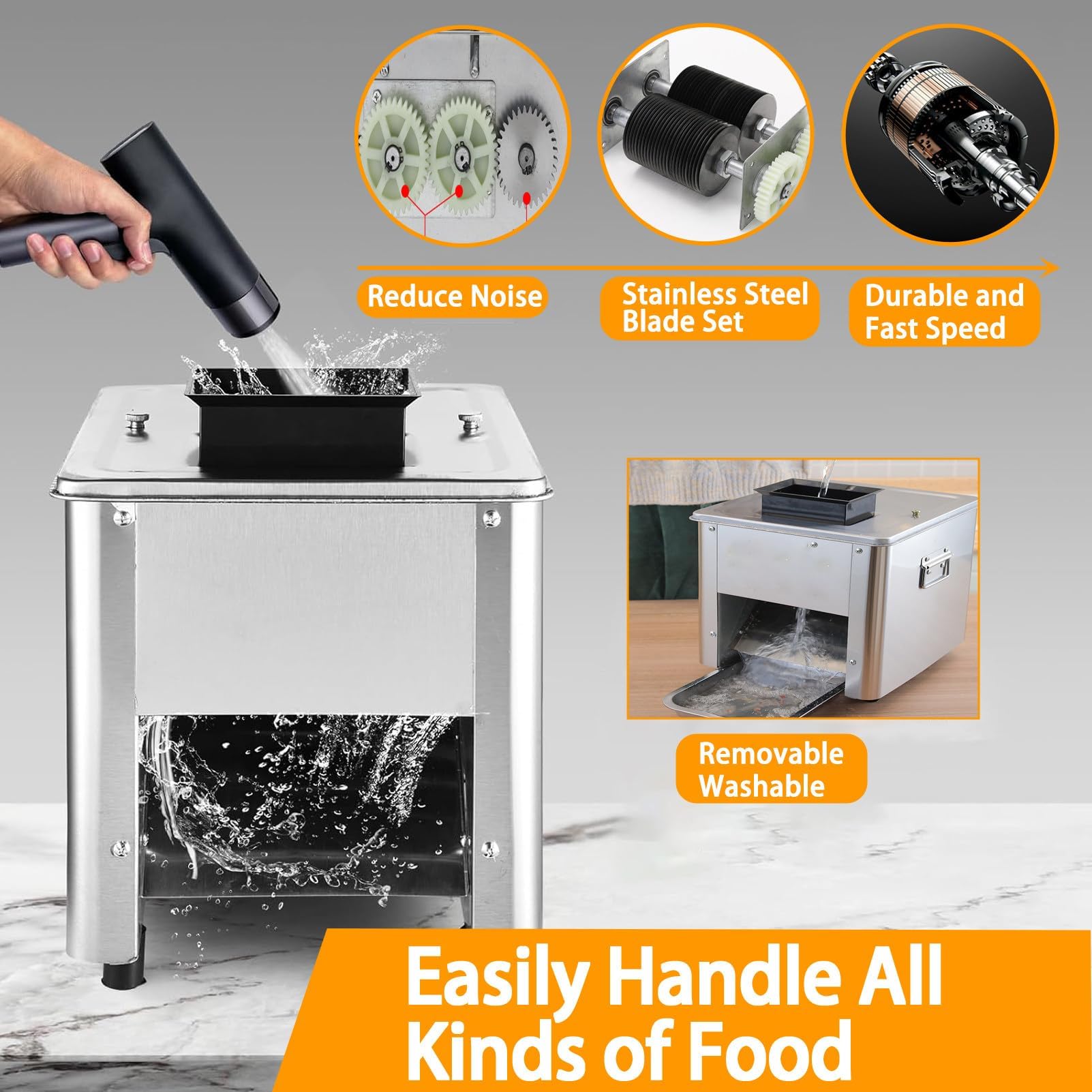 Affettatrice elettrica per carne, 850 W, in acciaio inox, per pollo, pesce, manzo, versatile elettrodomestico da cucina per preparare i pasti senza sforzo