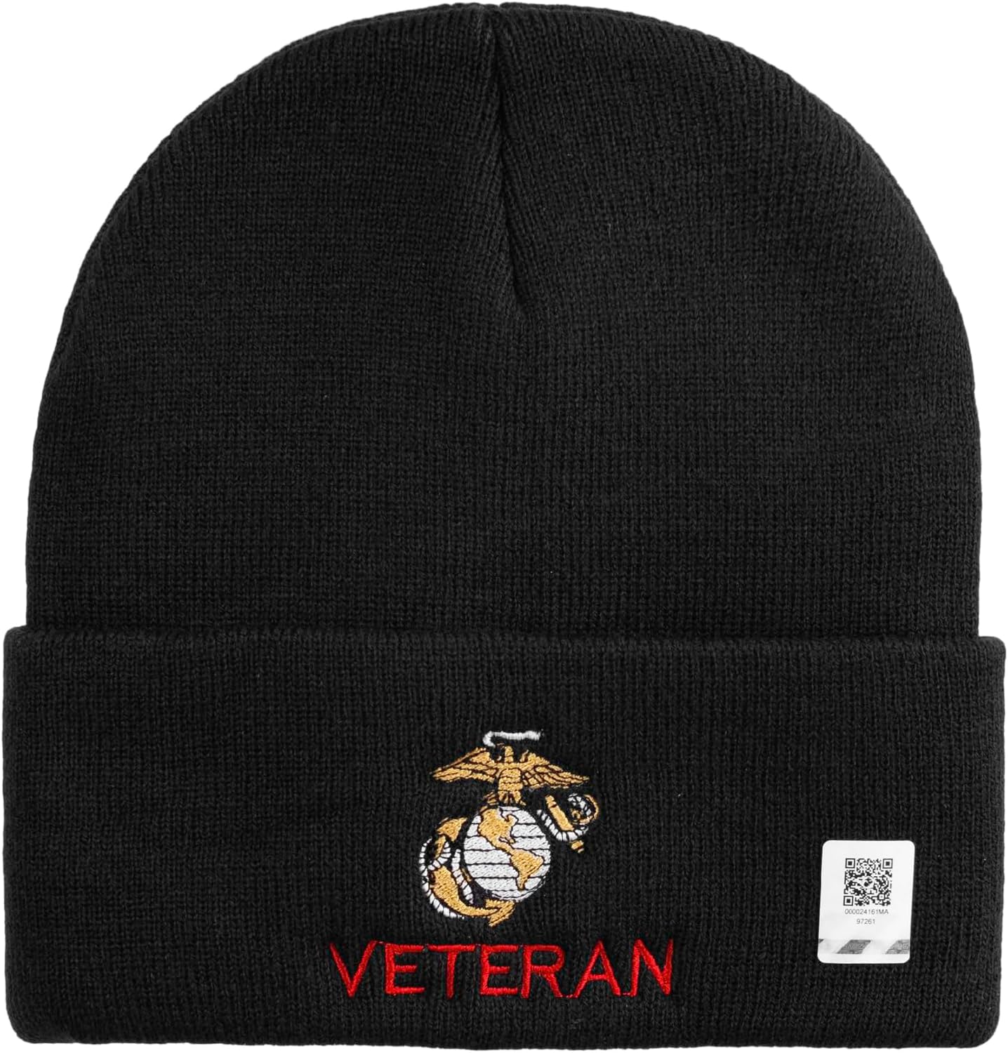Marine Veteran Logo Embroidered 12 Inch Solid Knit Cuff Long Beanie Made in USA - Image 5