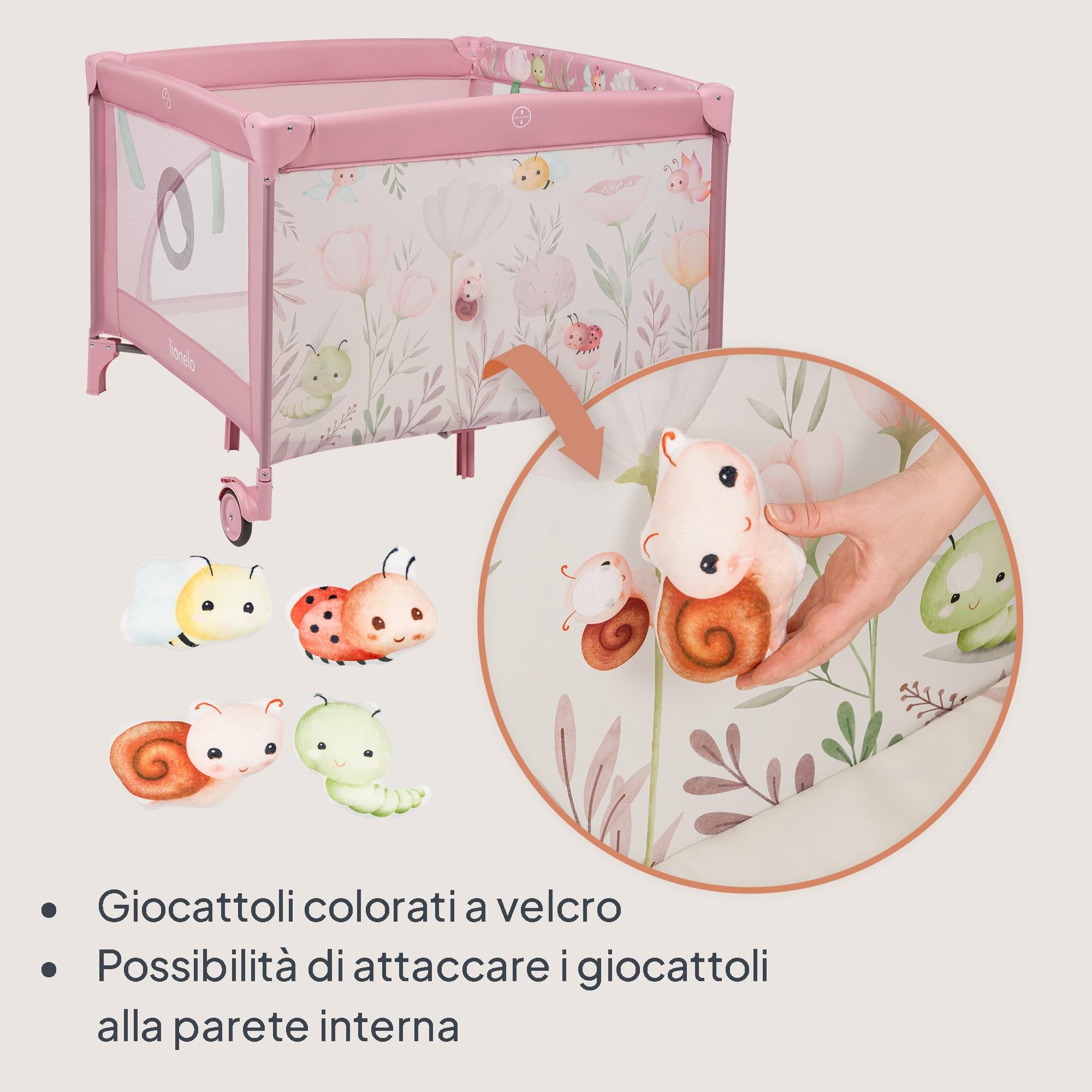 lionelo Box per bambini e Lettino da Viaggio MILLE 2 in 1, 100 x 100 cm, Fino a 15 kg / 0 a 36 mesi, con Materasso 3D, Ingresso laterale con chiusura lampo, Ruote con freno, Facile da piegare