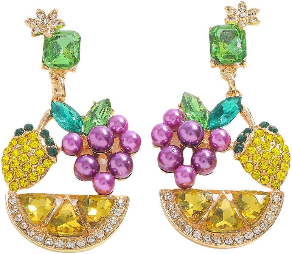 WCRAZYE Lemon Earrings for Women Chic Cute Rhinestone Crystal Fruits Drop Dangle Earrings Dainty Fruit Gold Earring Yellow Orange Charm Birthday Valentine's Day Mother's Day Cosplay Gift