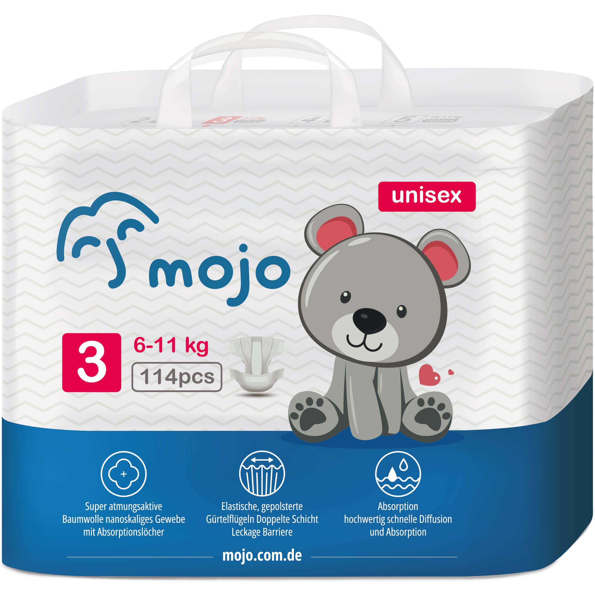 Komfortable Größe 3 Einweg Babywindeln Ultra-absorbierend Auslaufsicher Hautfreundlich Atmungsaktiv Unisex Windeln für Kinder, 114 Stück für 6-11 kg
