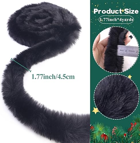 Miniatura 9 de Cinta de encaje de piel sintética blanca de 2 pulgadas, 4 yardas, tira de pelo artificial para coser árbol de Navidad, manualidades, bricolaje