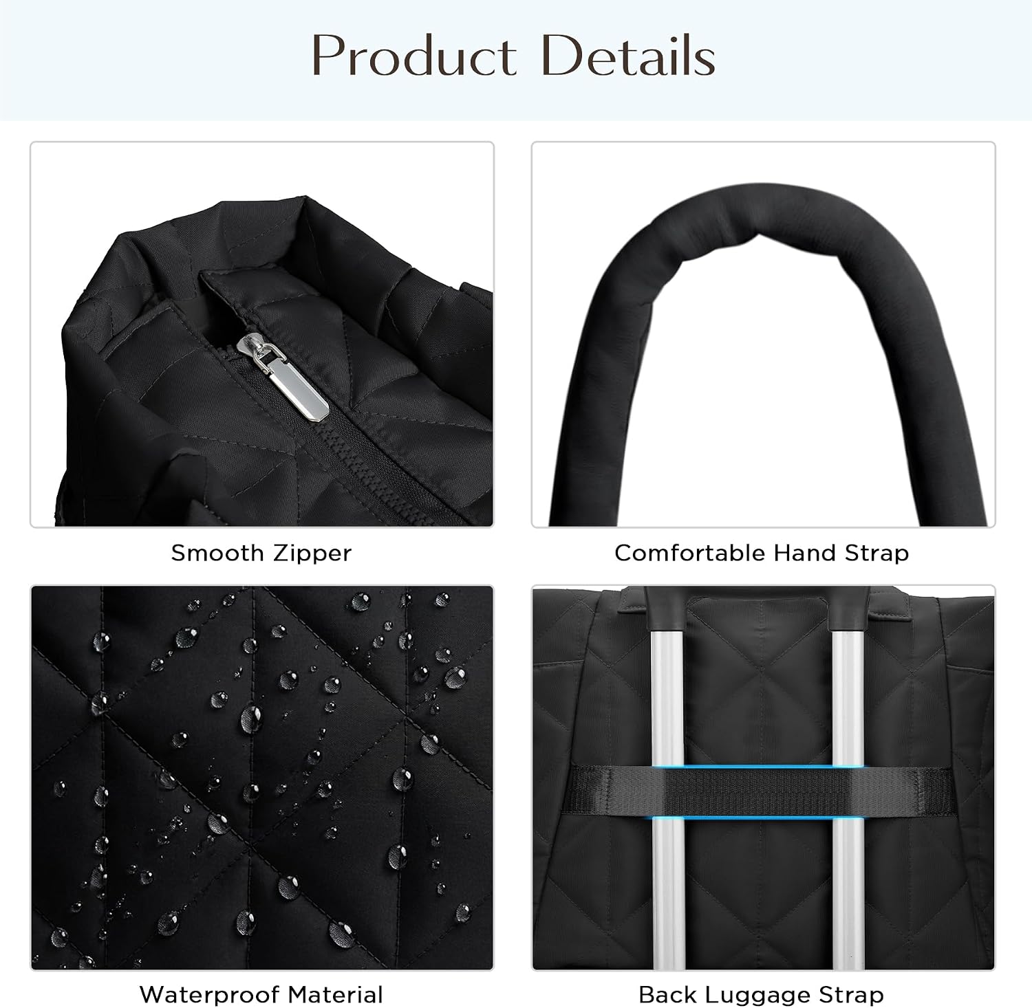 CHUNLI Laptop Tote Bag for Women 15.6 Inch, Quilted Work Shoulder Bag with Multiple Pockets & Luggage Strap for Office Travel