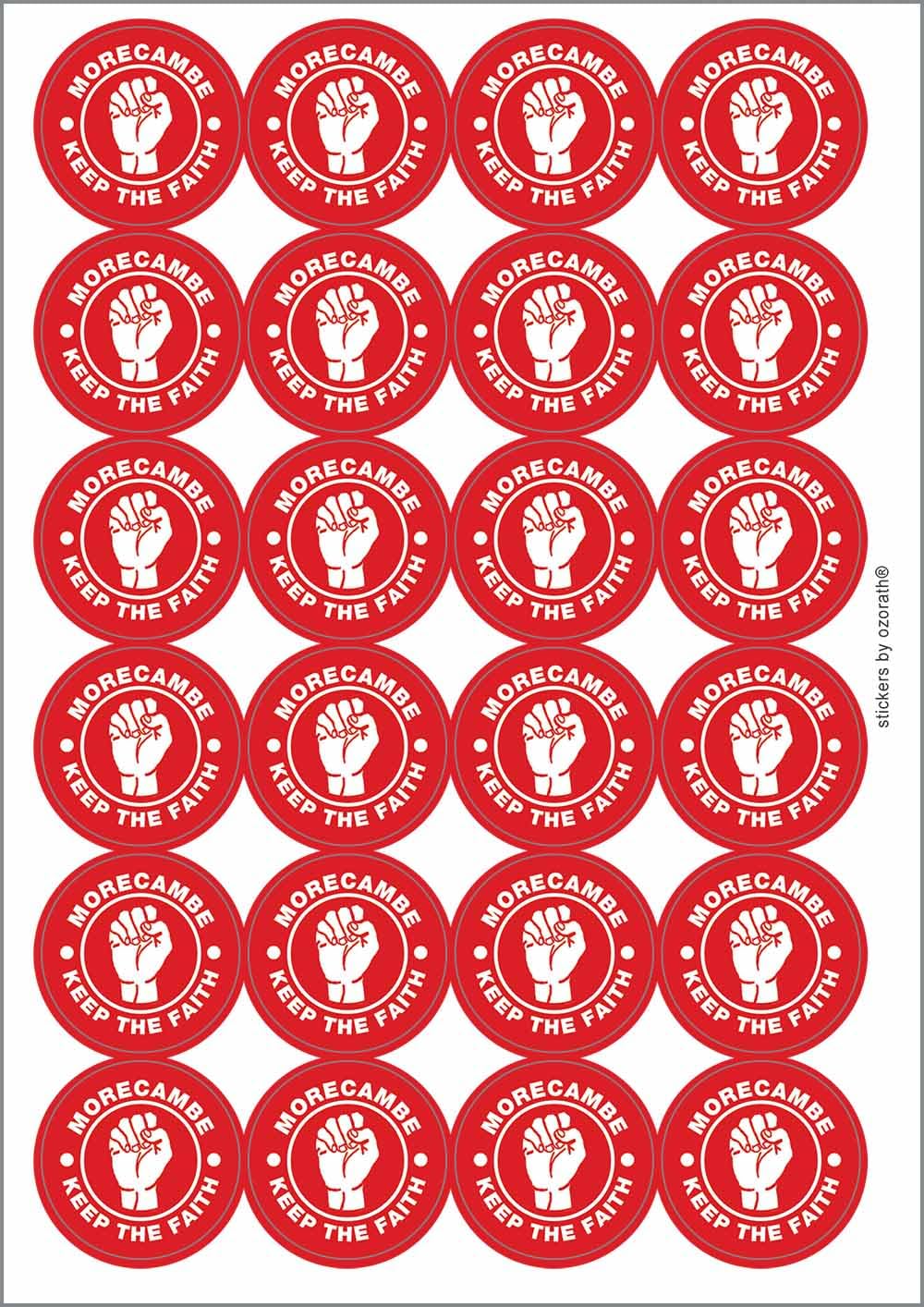 Morecambe Keep The Faith Northern Soul Circular Matt Paper Stickers A4 Sheet of 24 (Each Sticker is 45mm Diameter)
