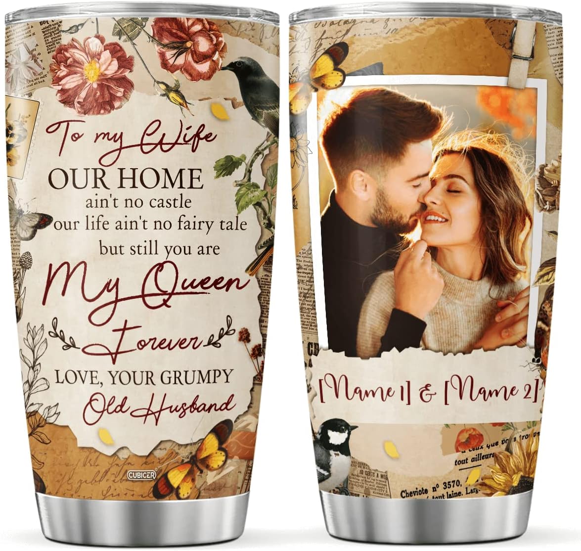 CUBICER Personalized Coffee Tumblers With Lid Dog Custom Name And Photo Travel Mugs For Women Men Teens Pet Owners Stainless Steel Tumbler Quotes Double Wall Insulated Wine Cup