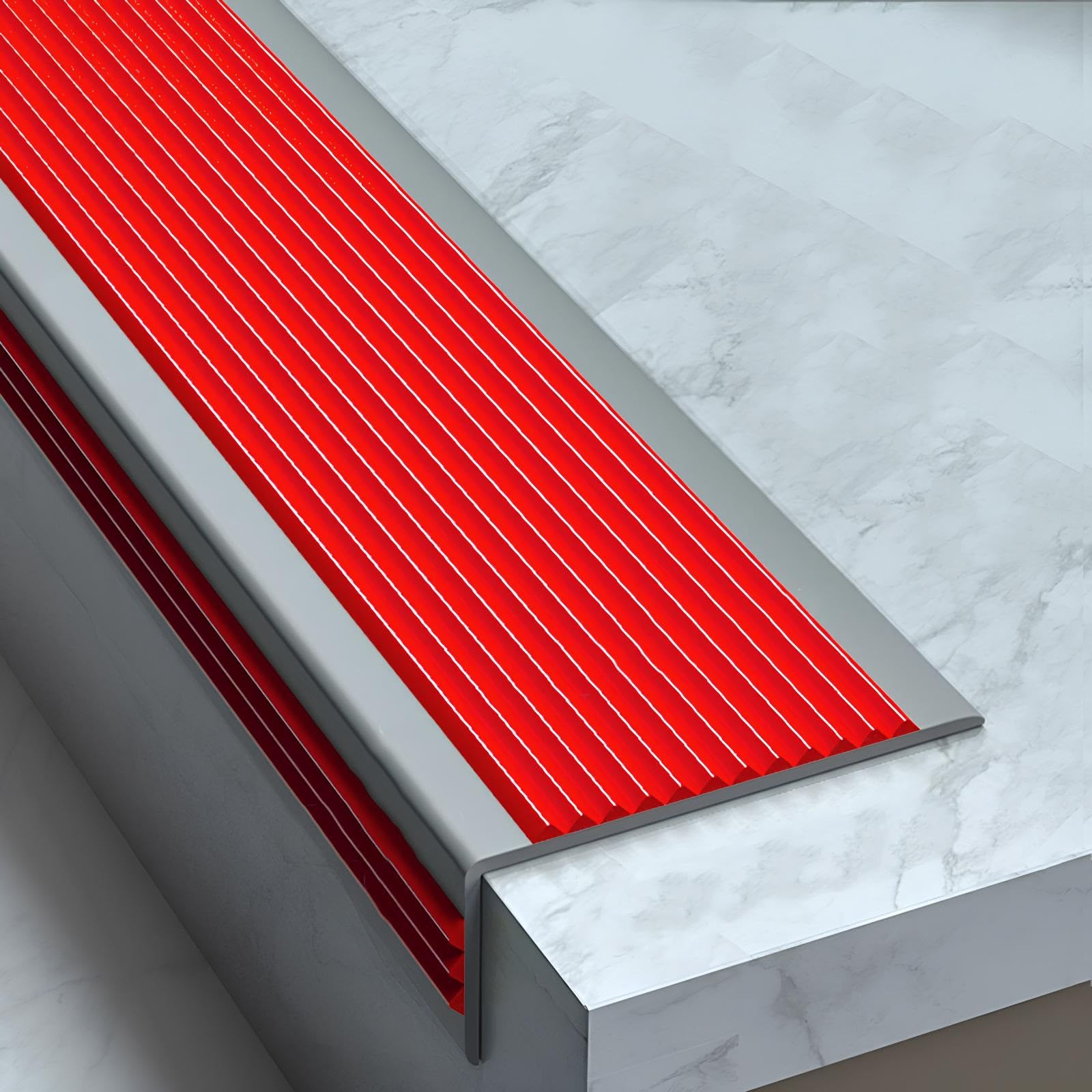 Perfil De Borde De Escalera Autoadhesivo De PVC Antideslizante, Impermeable, Tiras De Transición Para Exteriores E Interiores(Red,5cmx2.5cmx20m)