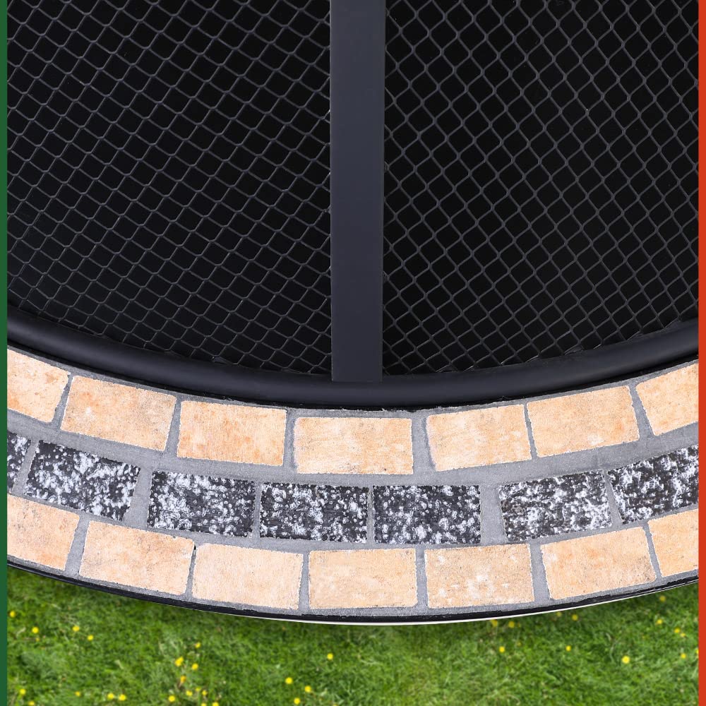 GARDEBRUK® Brasero Jardin Fuego Ø76cm Rejilla Antichispas Atizador Tapa Metal Redondo Chimenea Exterior