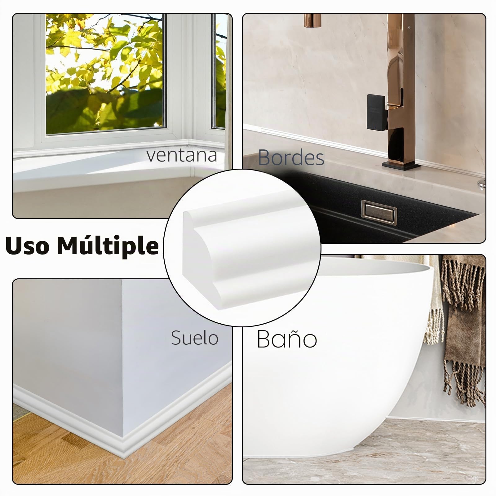 Molduras Pared Autoadhesivas 2,5m - Moldura Decorativa PVC para Paredes y Techos, Borde Flexible para Muebles y Suelos, Pintable & DIY (12mm)