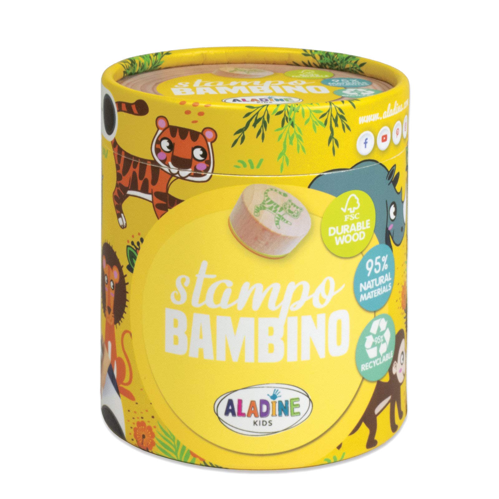 Aladine - Sawanna Pet Pad dla dzieci - Stampo Bambino - Zestaw 8 podkładek - Trwałe drewno z oznaczeniem FSC + czarny tusz - Kreatywny wypoczynek od 3 lat