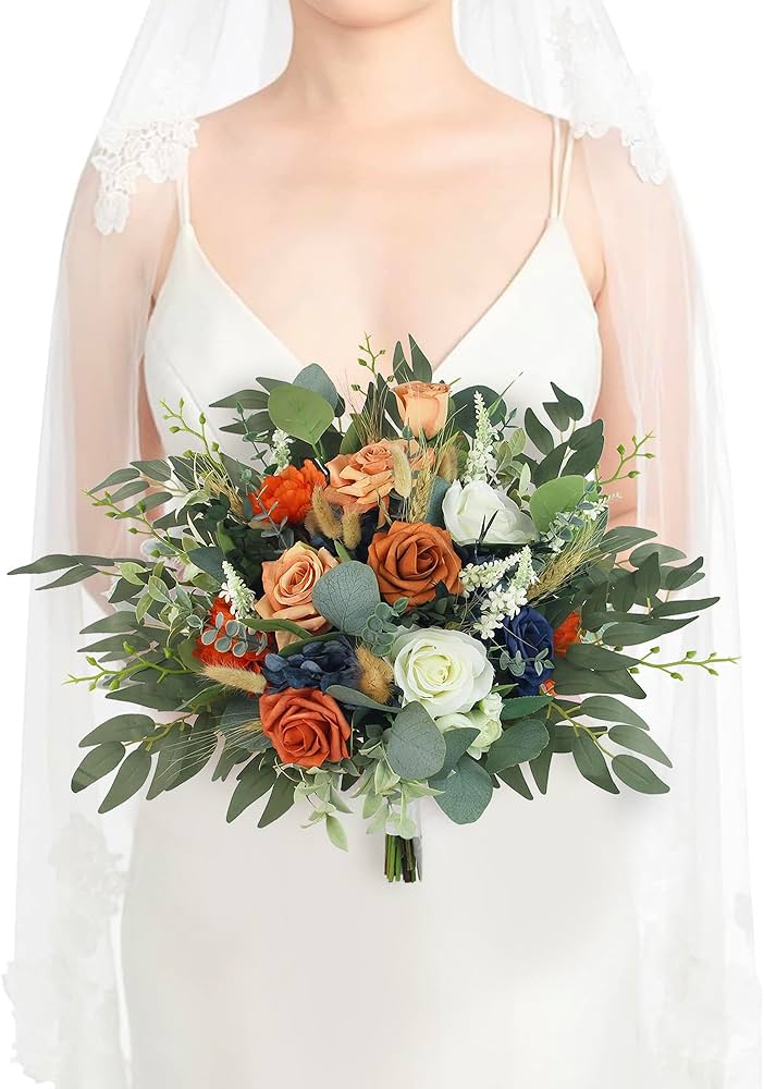 Amazon.com: Rinlong Fall Wedding Bouquets for Bride Navy Blue Burnt Orange  Bridal Bouquet for Wedding Terracotta Bouquets Boho Artificial Flowers :  Home & Kitchen