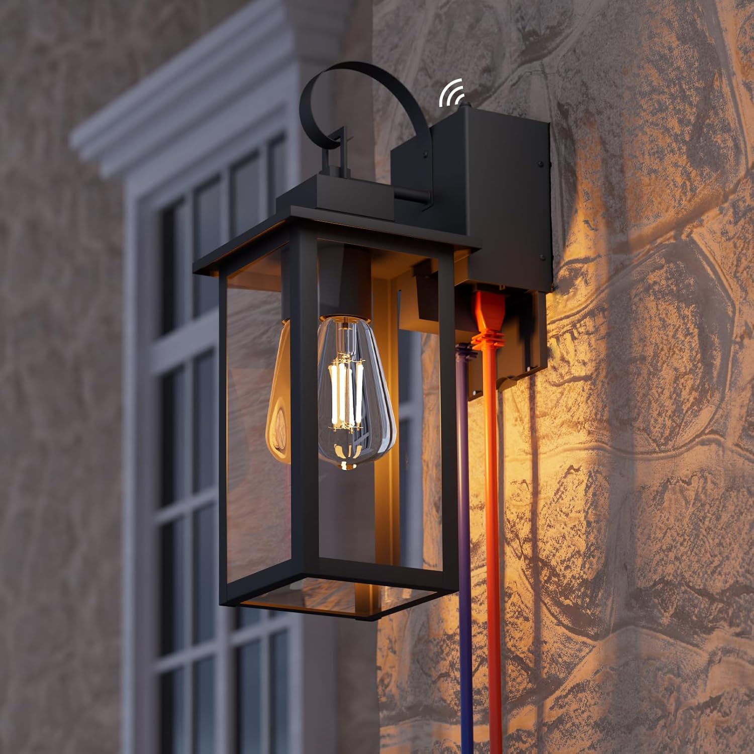LEONLITE 16 Inch Dusk to Dawn Outdoor Wall Lights, Porch Lights Wall Sconce with GFCI Outlet, Waterproof Exterior Wall Lantern Light Fixtures with Clear Glass for Patio, Max 60W E26 Base