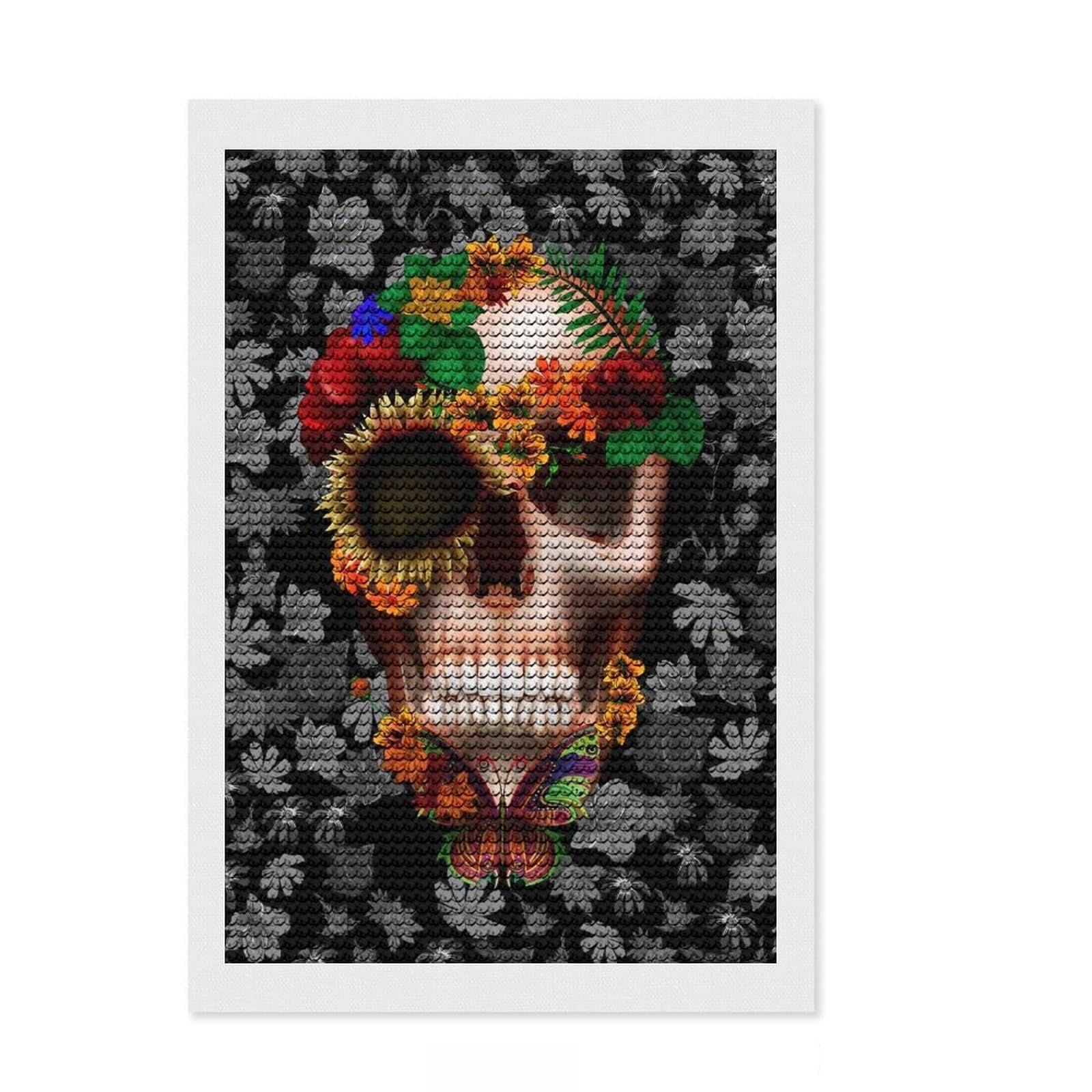 Junmoney Butterfly and Skull Diamond Painting Kit 8"x12", for Teens, Living Room Decor, Calming Craft to Unwind, Holiday Gift Idea