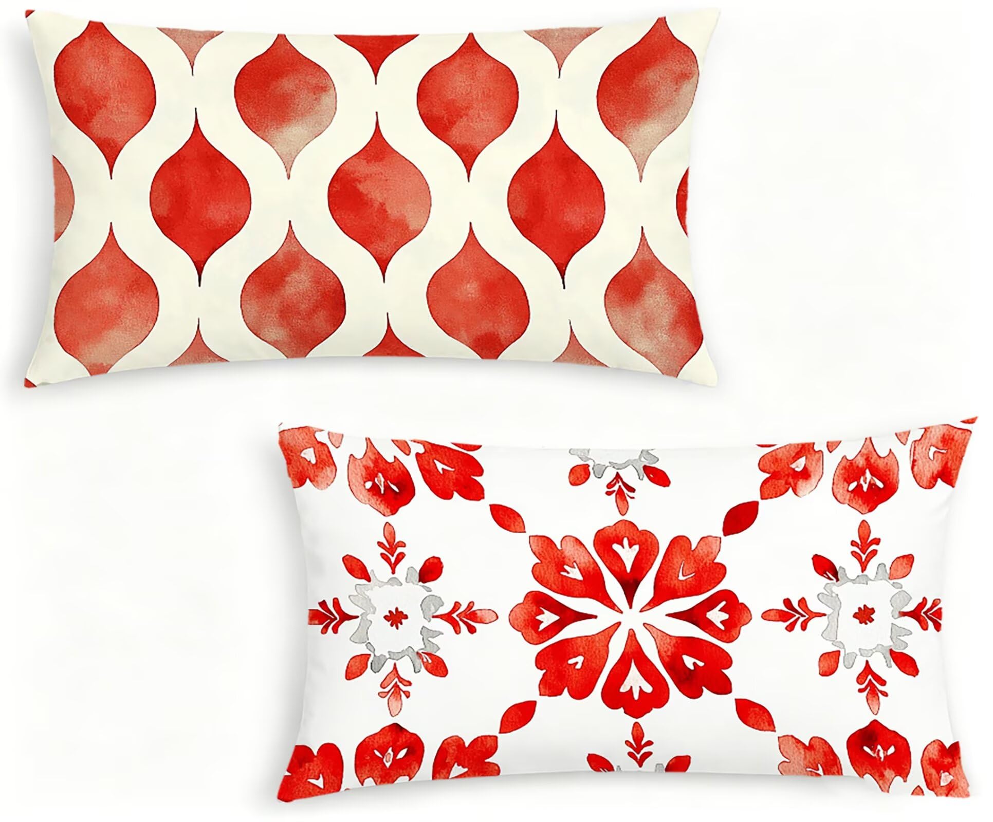 Rot Kissenbezug 60x80 Geometrie Kopfkissenbezug 2er Set,Wohnaccessoires & Deko,Weich und Atmungsaktiv Samt Stoff mit Verstecktem Reißverschluss für Bett Sofa Kissen Dekokissen-85755